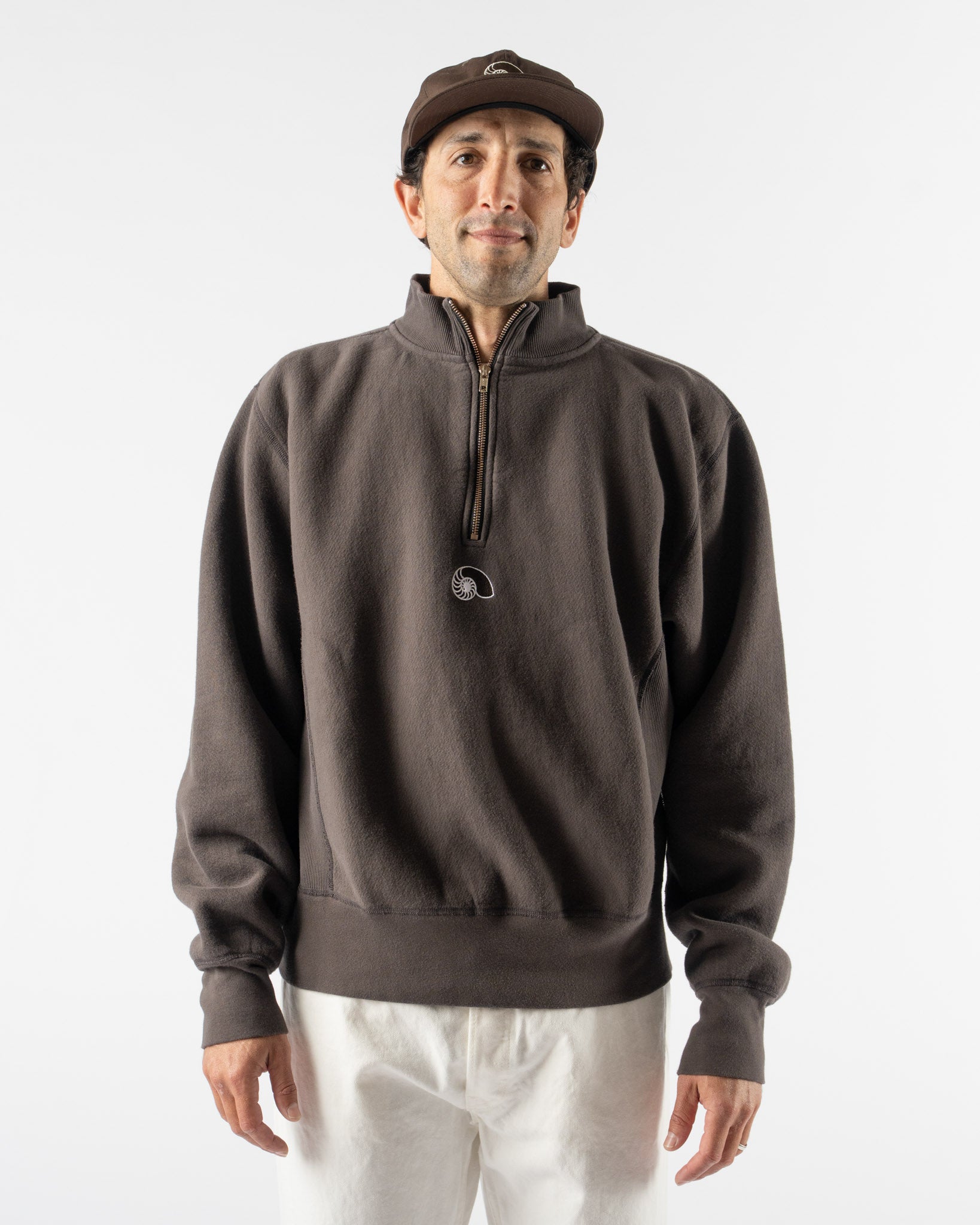Aaron Levine Fleece Quarter Zip in Brown