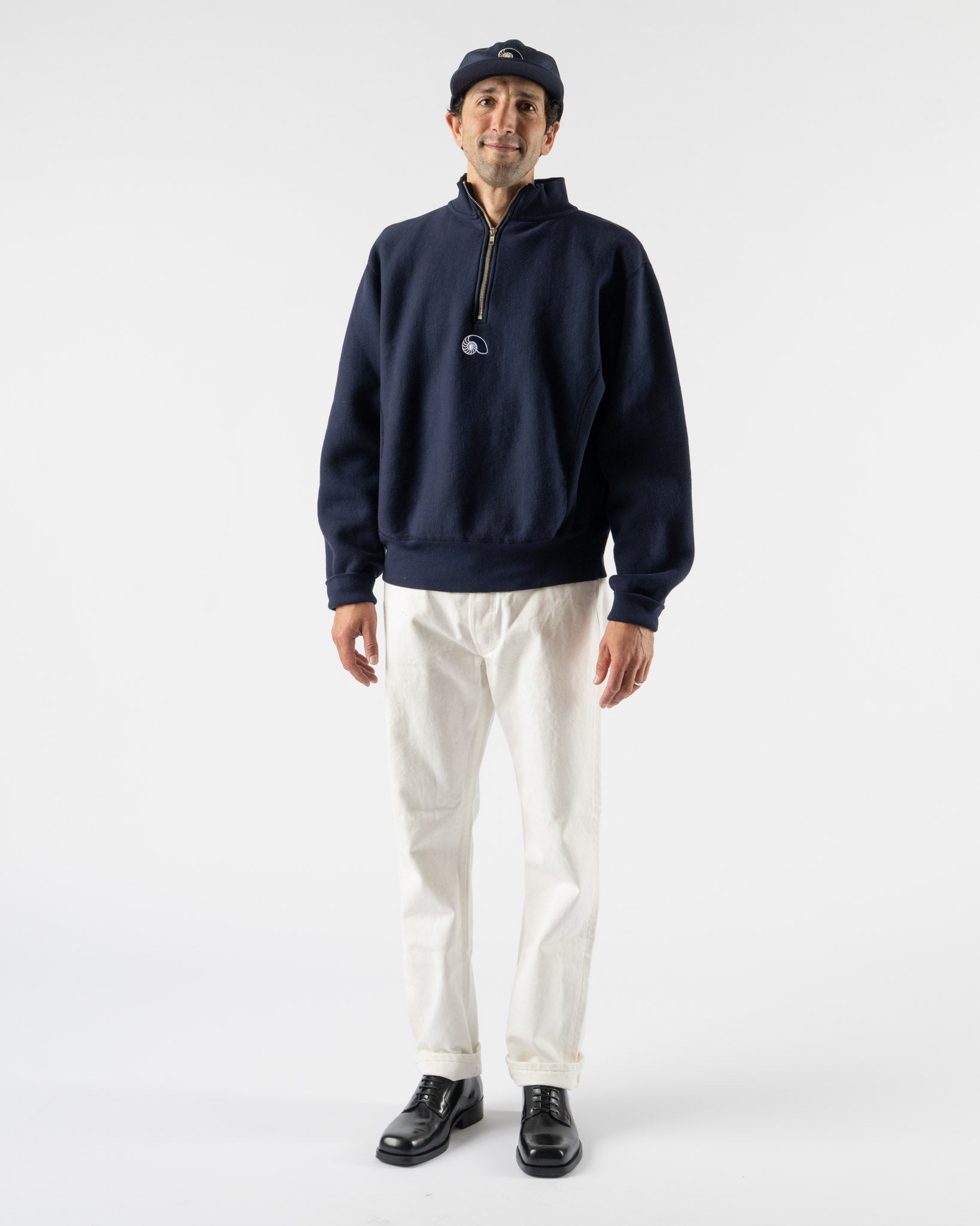 Aaron Levine Fleece Quarter Zip in Navy