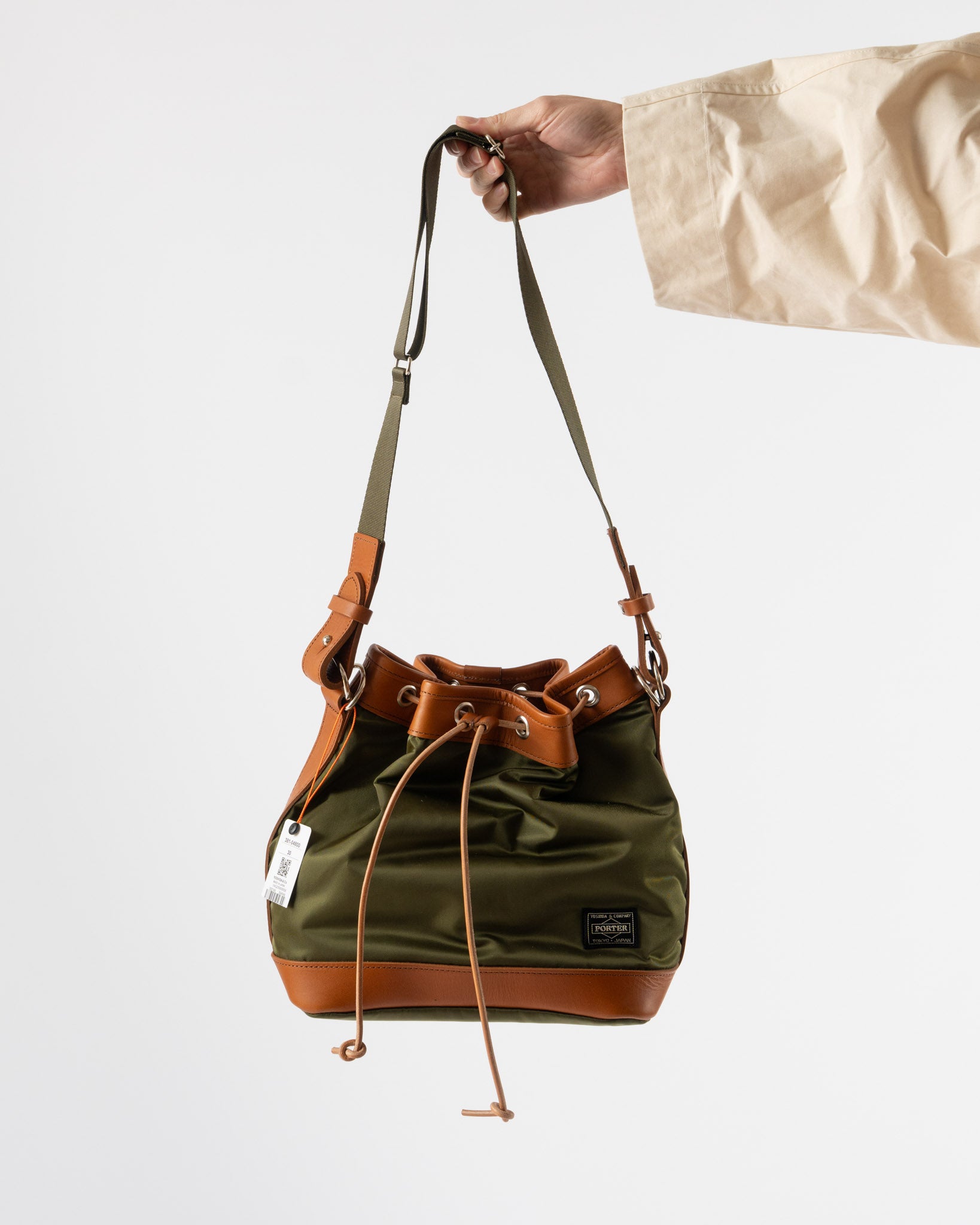 Porter Yoshida String Drawstring Bag (S) in Khaki