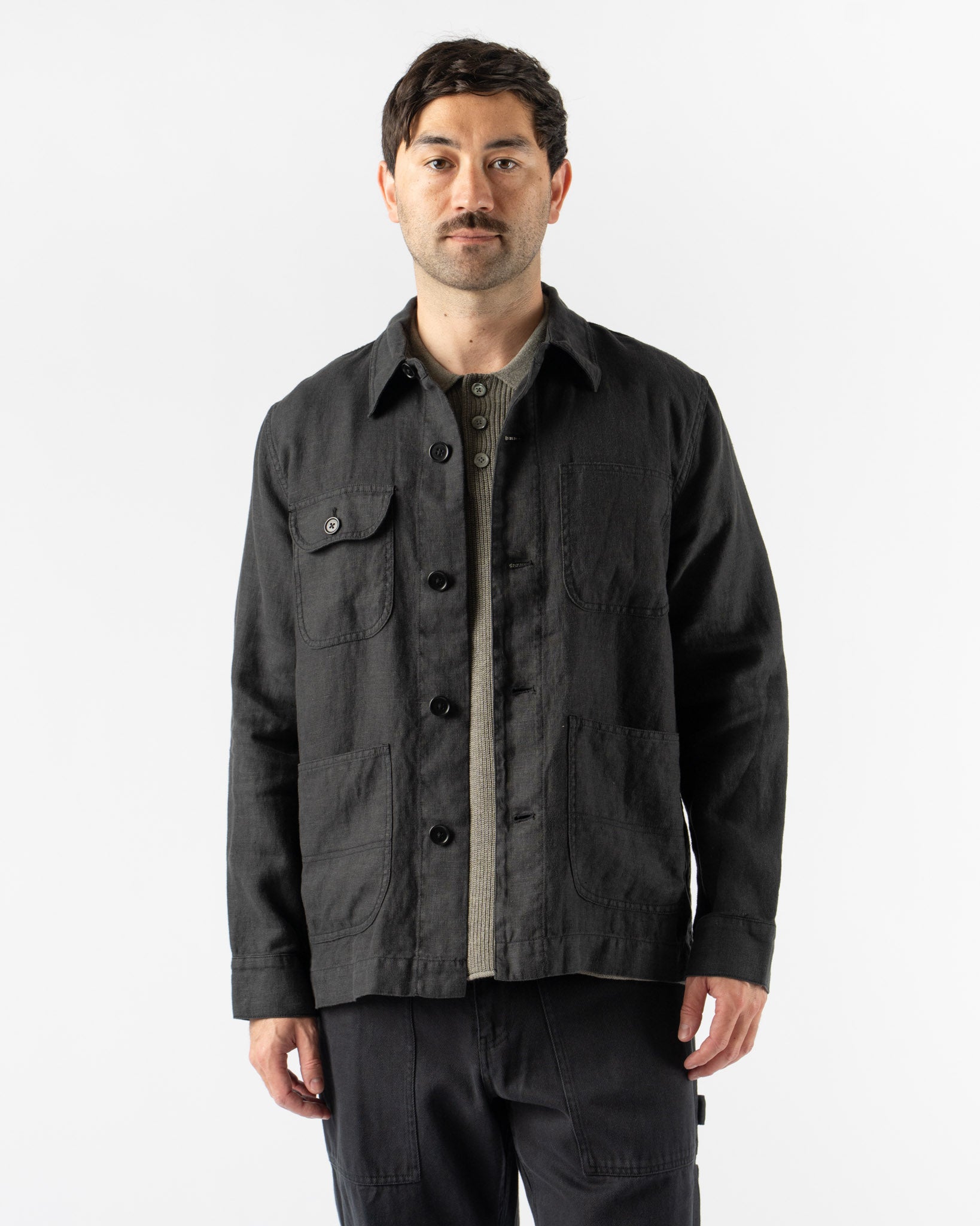 Alex Mill Garment Dyed Work Jacket in Black Linen