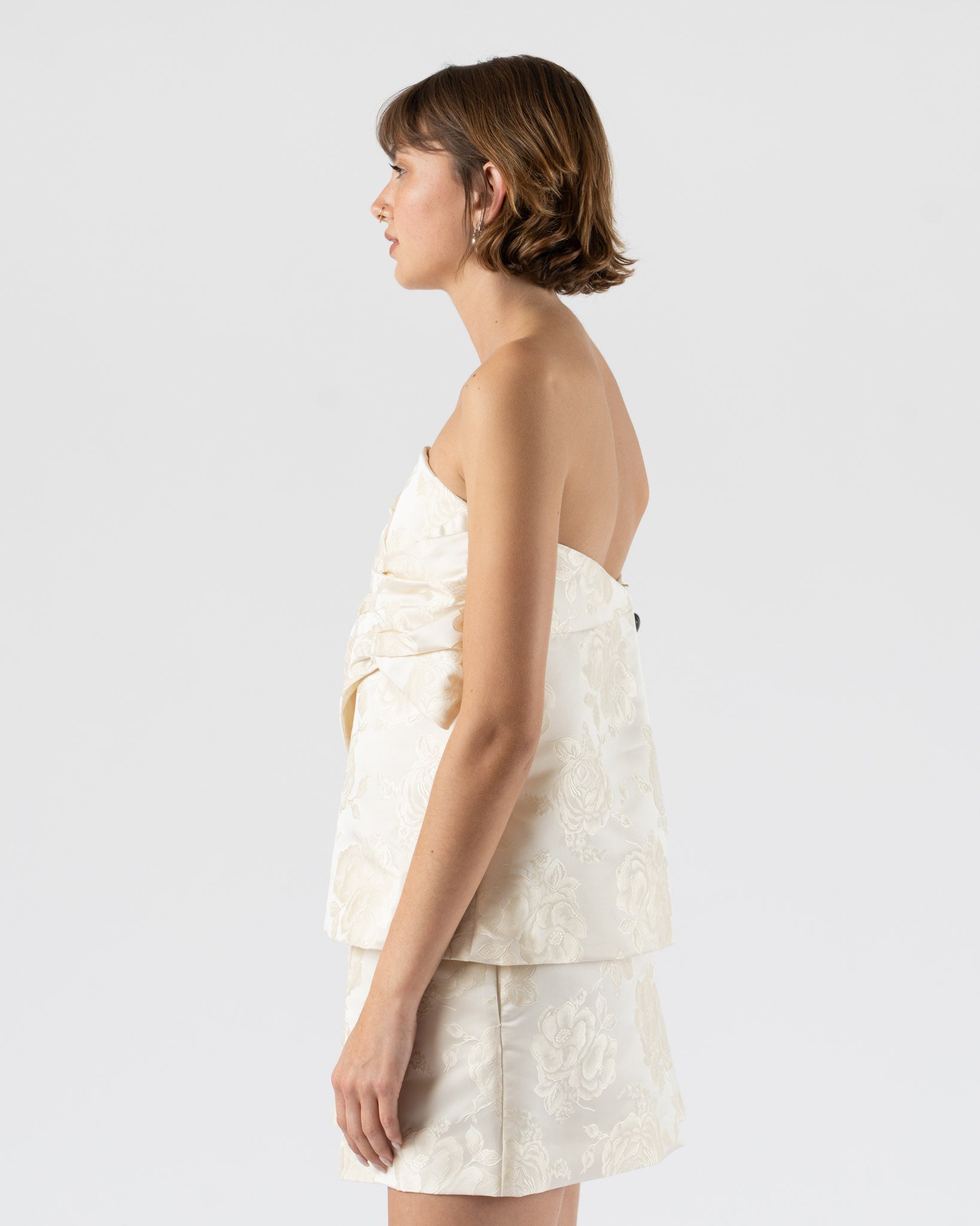 Simone Rocha Gathered Flower Sash Top in Cream