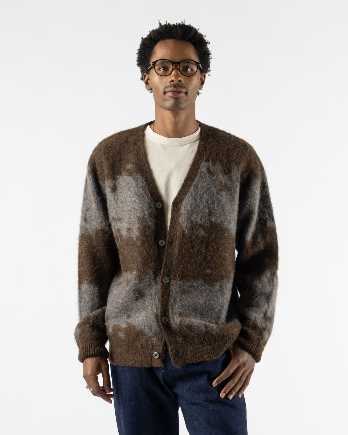 Gramicci Mohair Splatter Cardigan in Slate Splatter