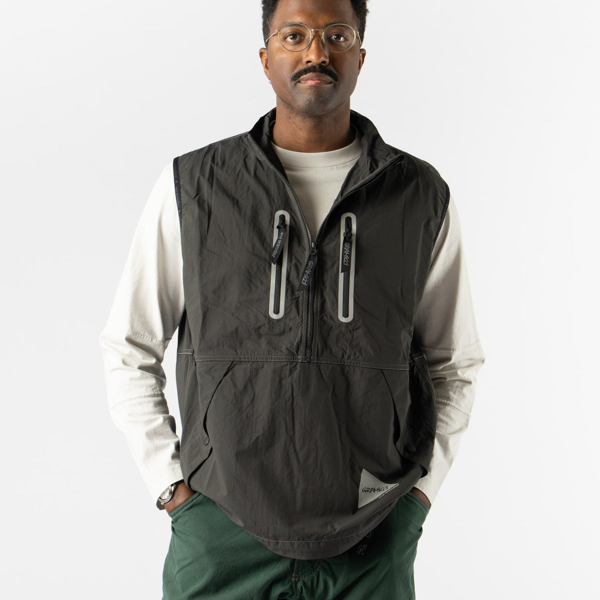 Gramicci x and wander Brushed Nylon Vest in Charcoal Curated at 