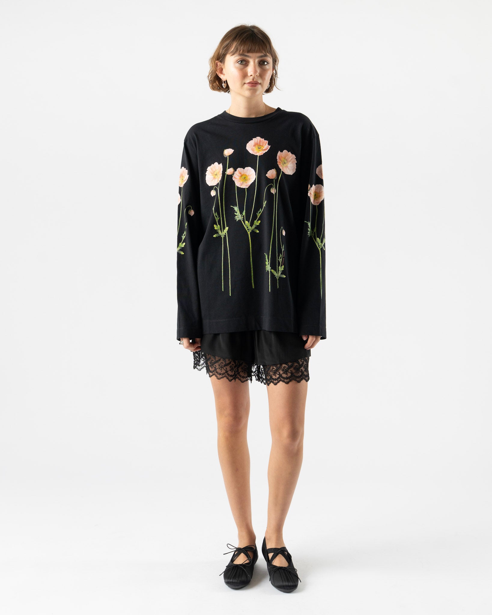 Simone Rocha Lace Trim Negligee Shorts in Black