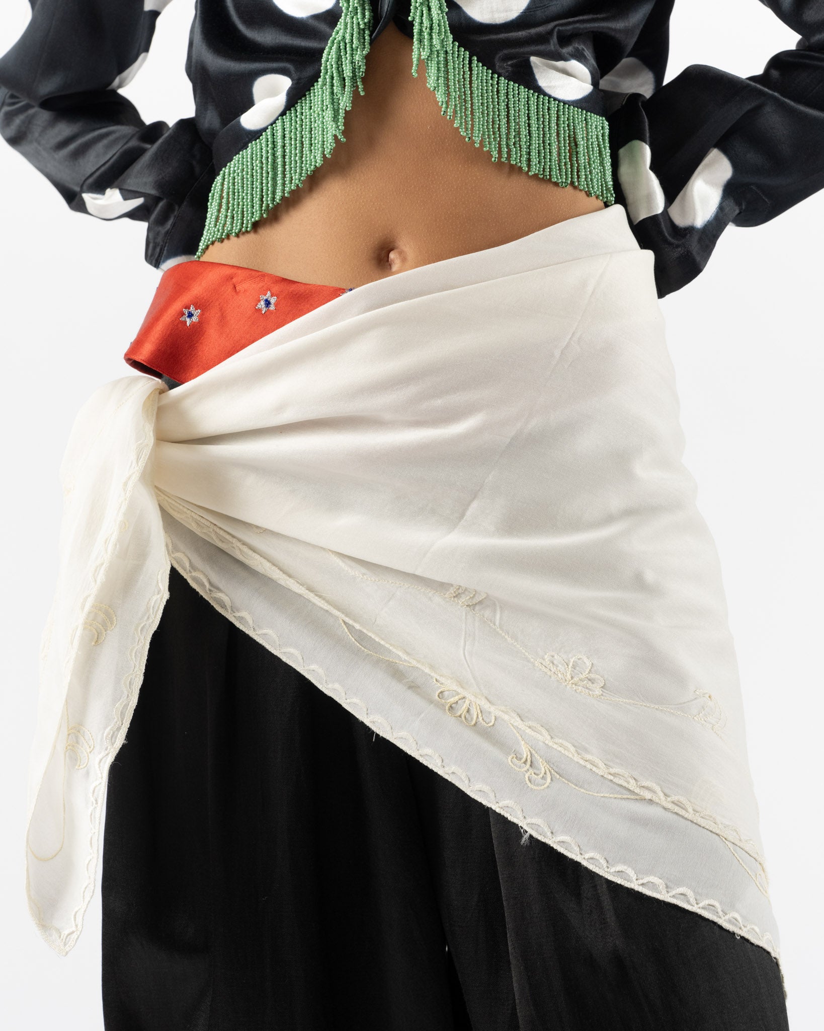 Tigra Tigra Hand-Embroidered Flower Scarf 42"x42" in Cream