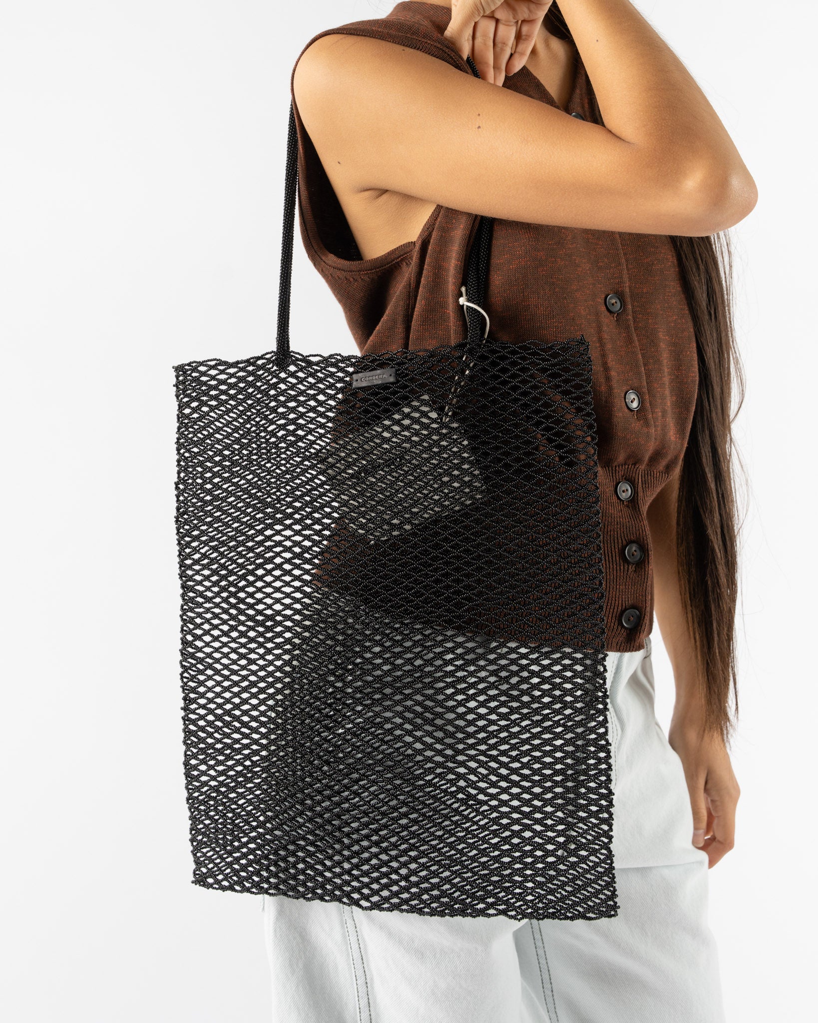 Cordera Handmade Beaded Tote Bag in Black