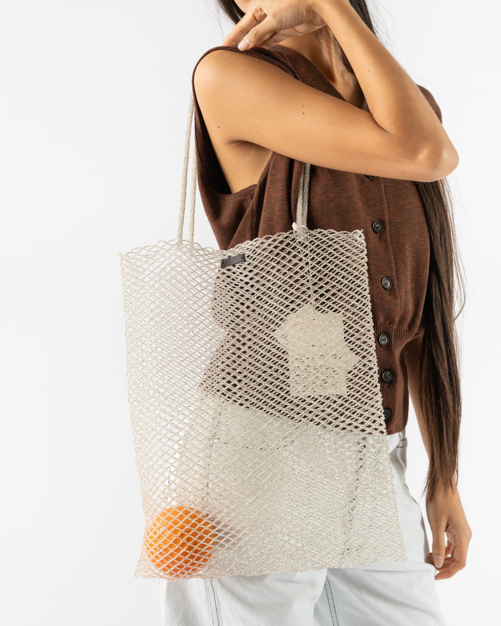 Cordera Handmade Beaded Tote Bag in Silver