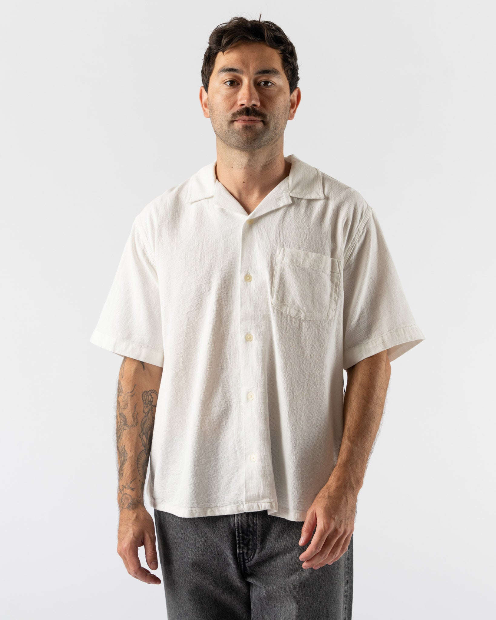Corridor Hopsack SS Shirt in White