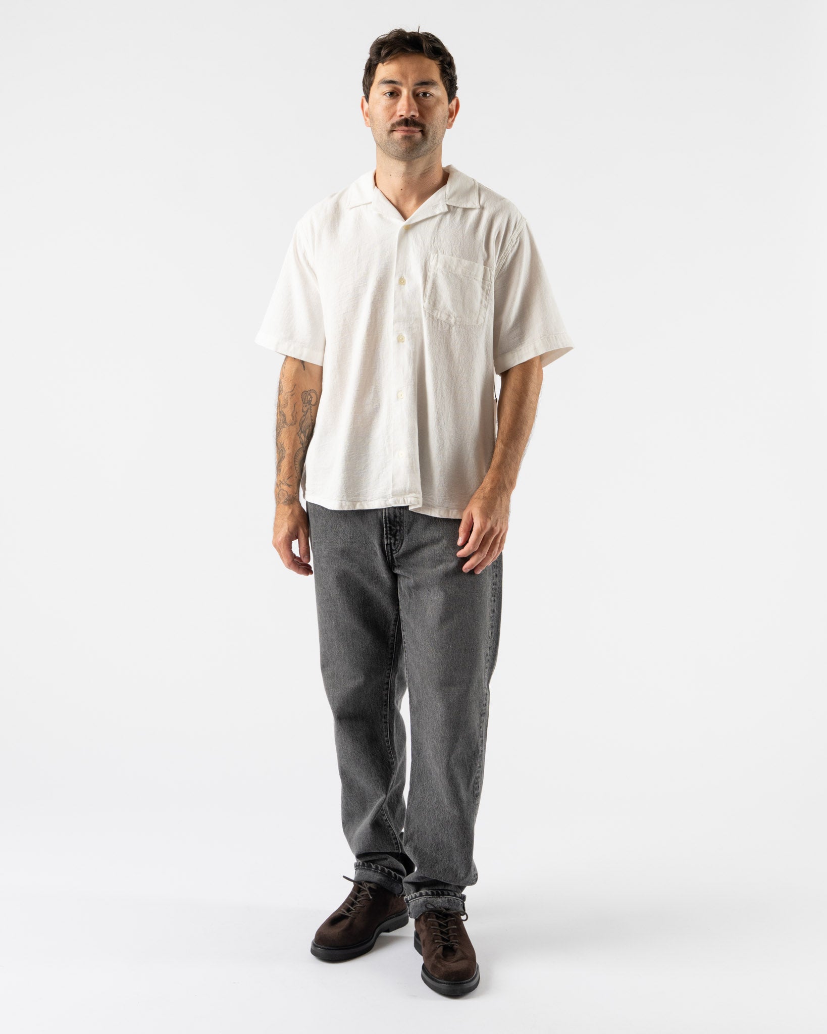 Corridor Hopsack SS Shirt in White