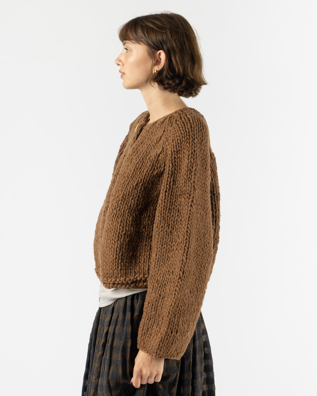 Ichi Antiquités Pelu Handknit Wool Pullover in Brown