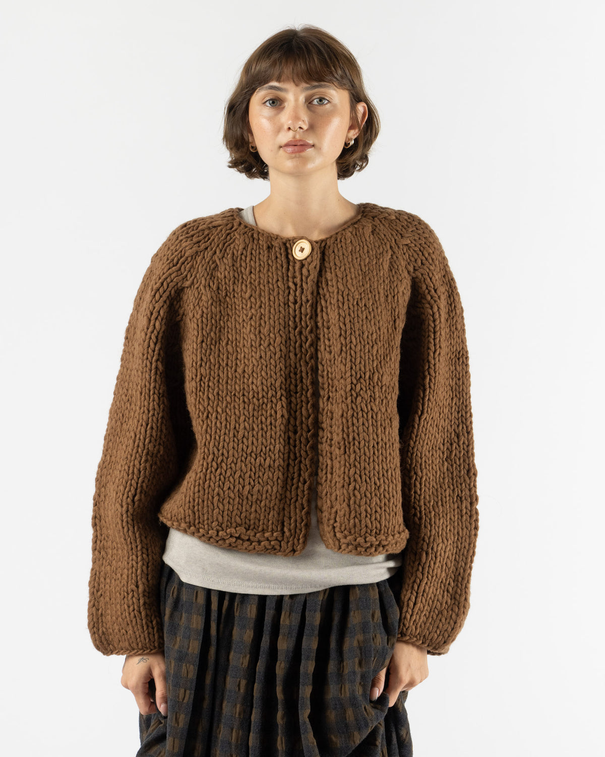 Ichi Antiquités Pelu Handknit Wool Pullover in Brown