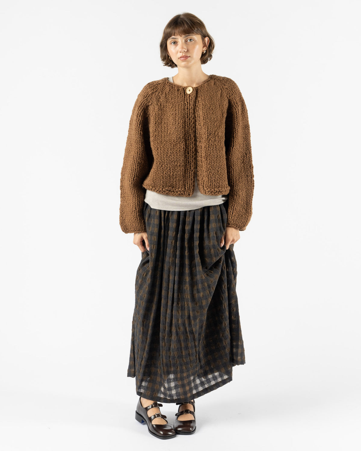 Ichi Antiquités Pelu Handknit Wool Pullover in Brown