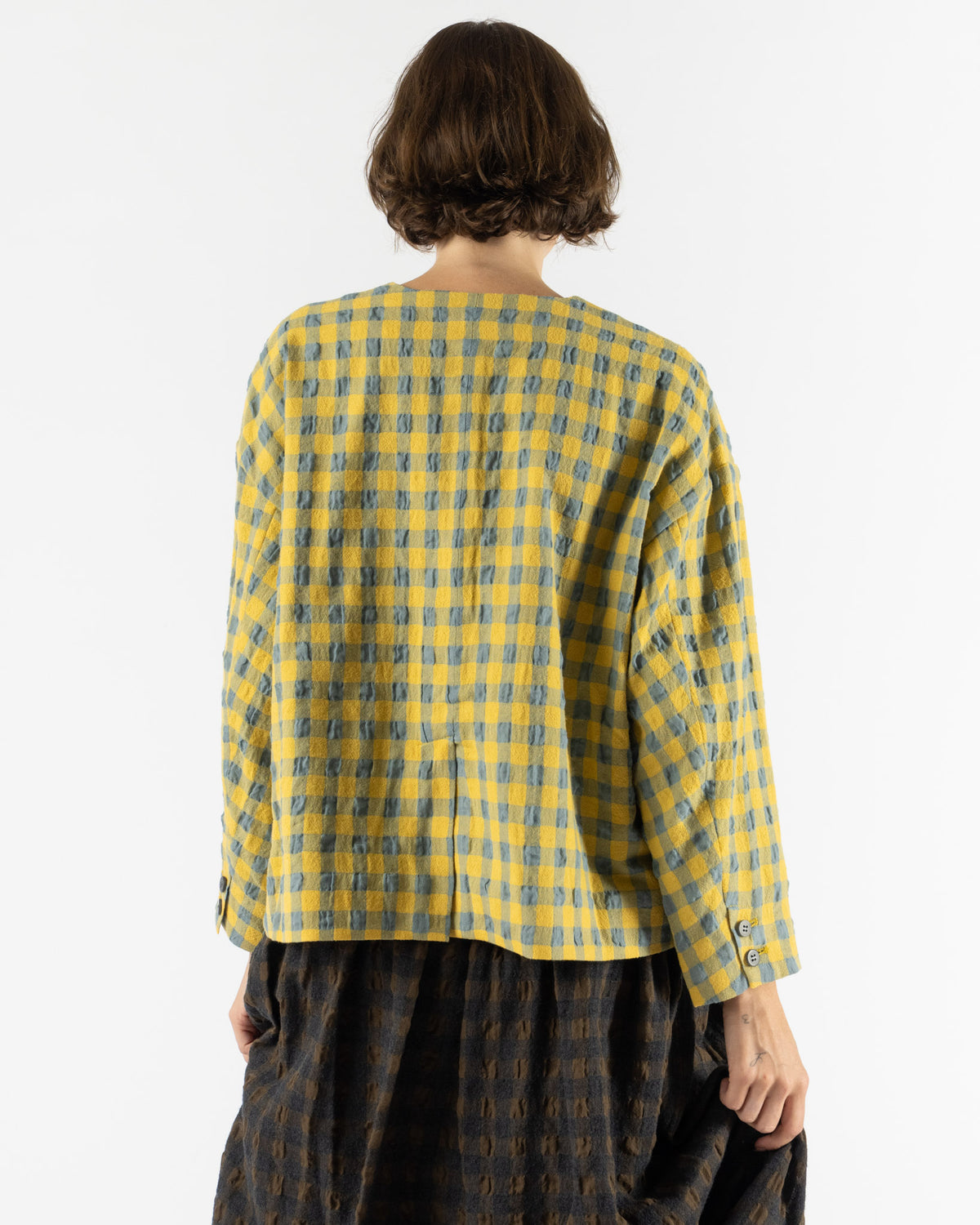 Ichi Antiquités Gingham Check Jacket in Blue x Yellow