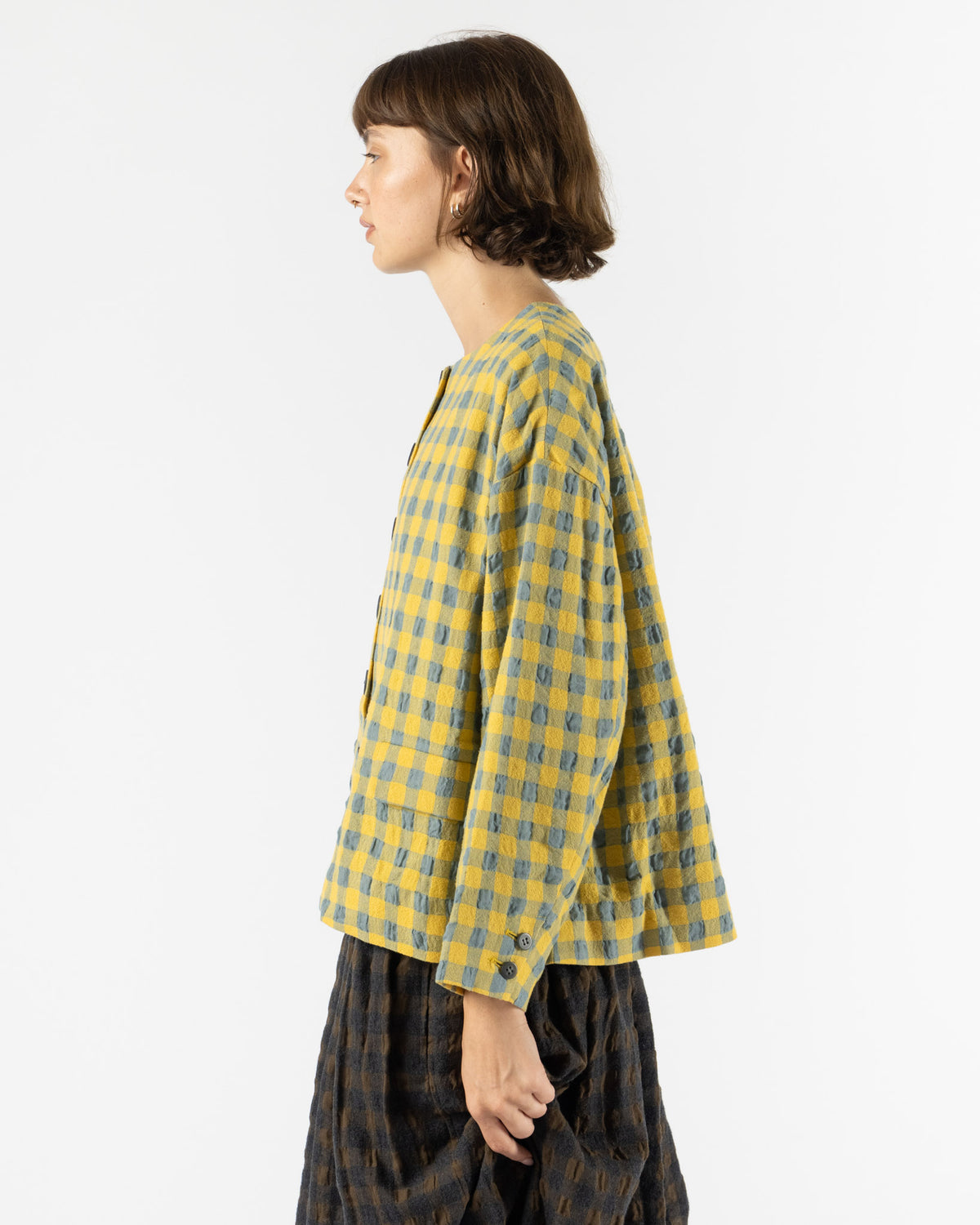 Ichi Antiquités Gingham Check Jacket in Blue x Yellow