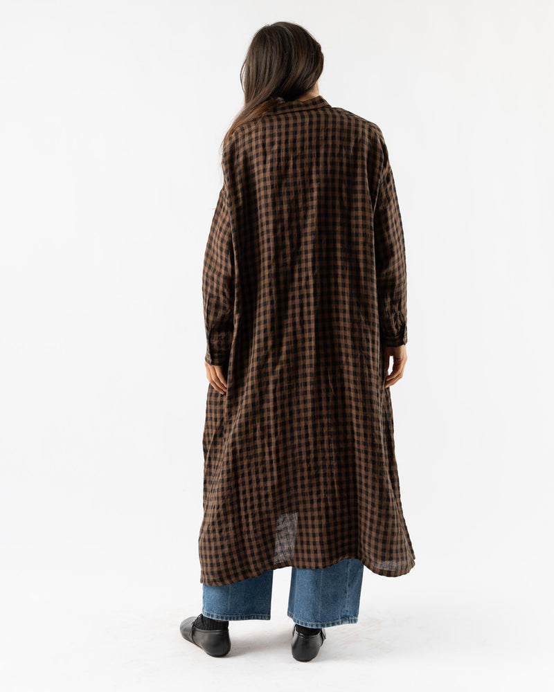 Ichi Antiquités Linen Gingham Check Dress in Brown