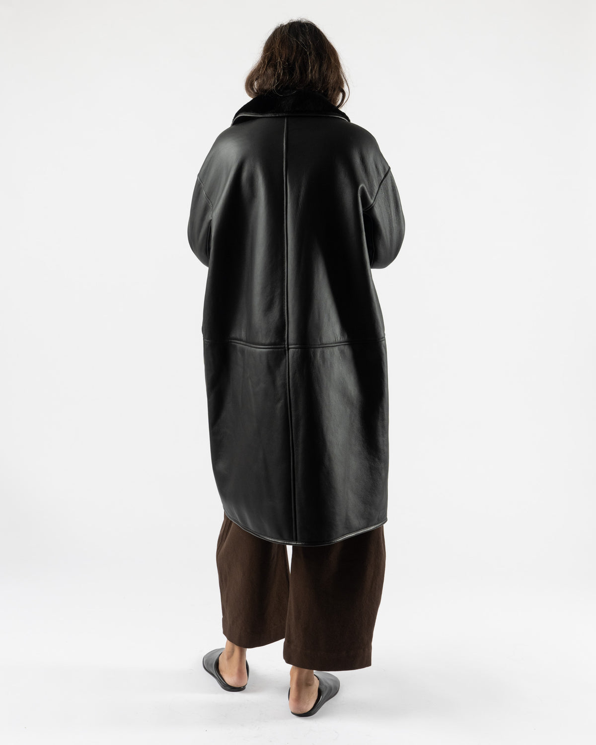Cawley Leather Back Straight Hair Sheepskin Roo Coat in Black