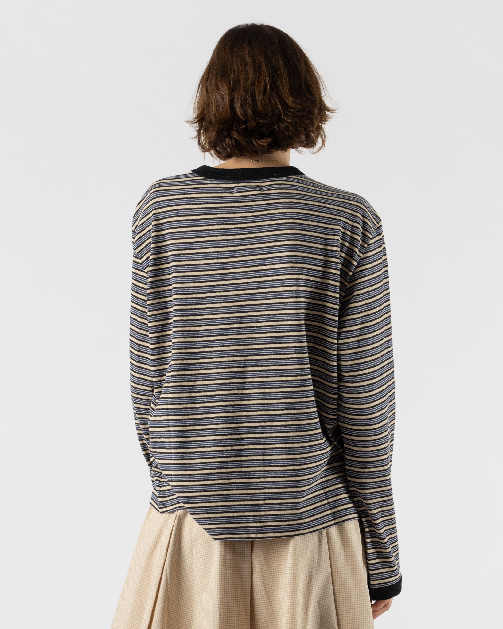 Cawley Japanese Jersey Long Sleeve T-Shirt in Blue Stripe