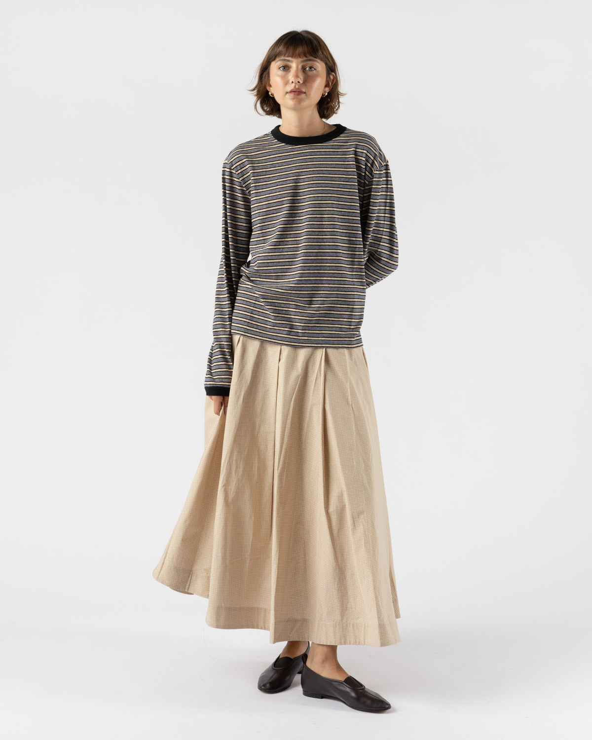 Cawley Japanese Jersey Long Sleeve T-Shirt in Blue Stripe