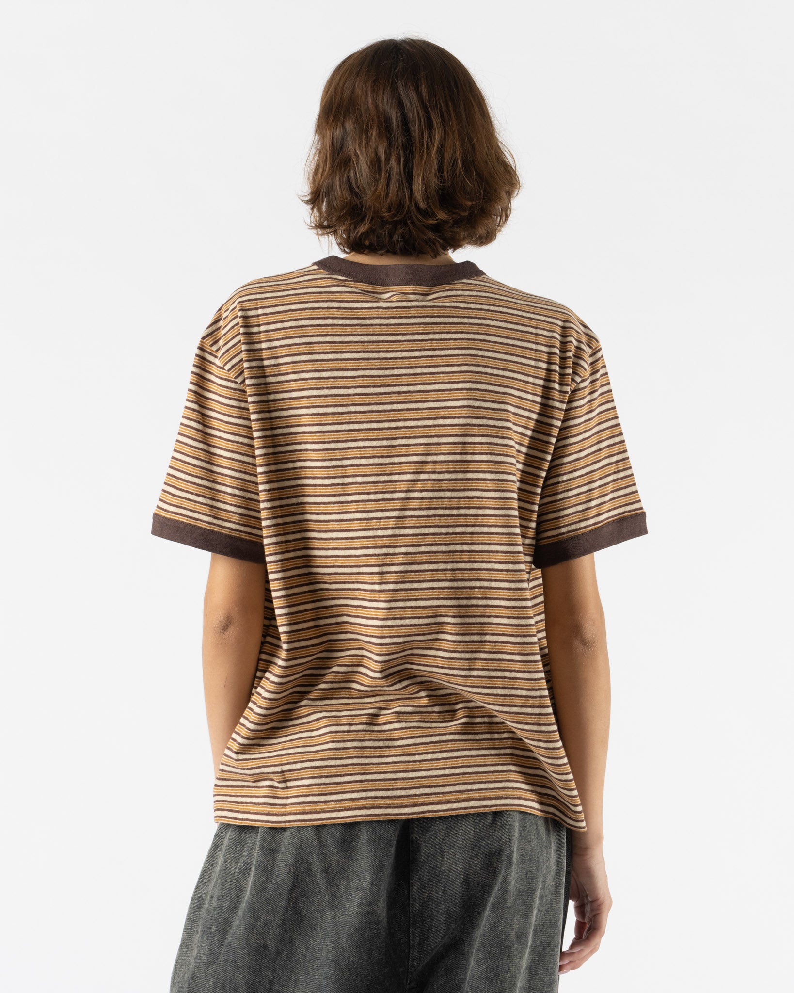 Cawley Japanese Jersey Short Sleeve T-Shirt in Brown Stripe