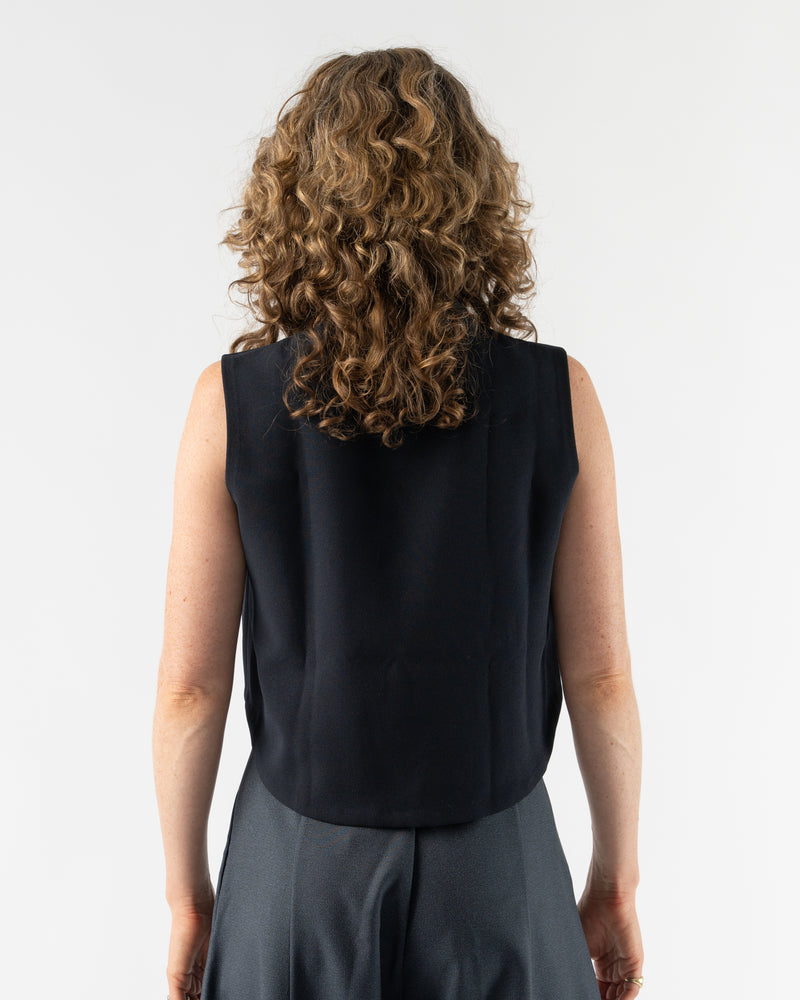 KAAREM Wind Chime Raised Collar Cropped Top in Black Blue