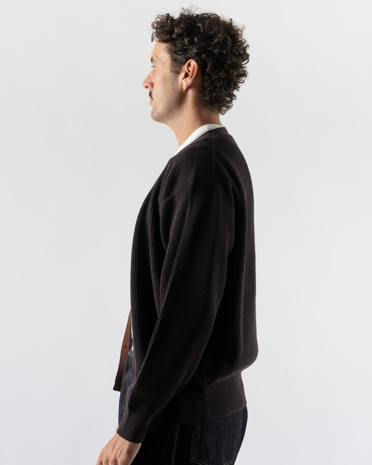 Kaptain Sunshine Cotton Wool Knit Cardigan in Espresso