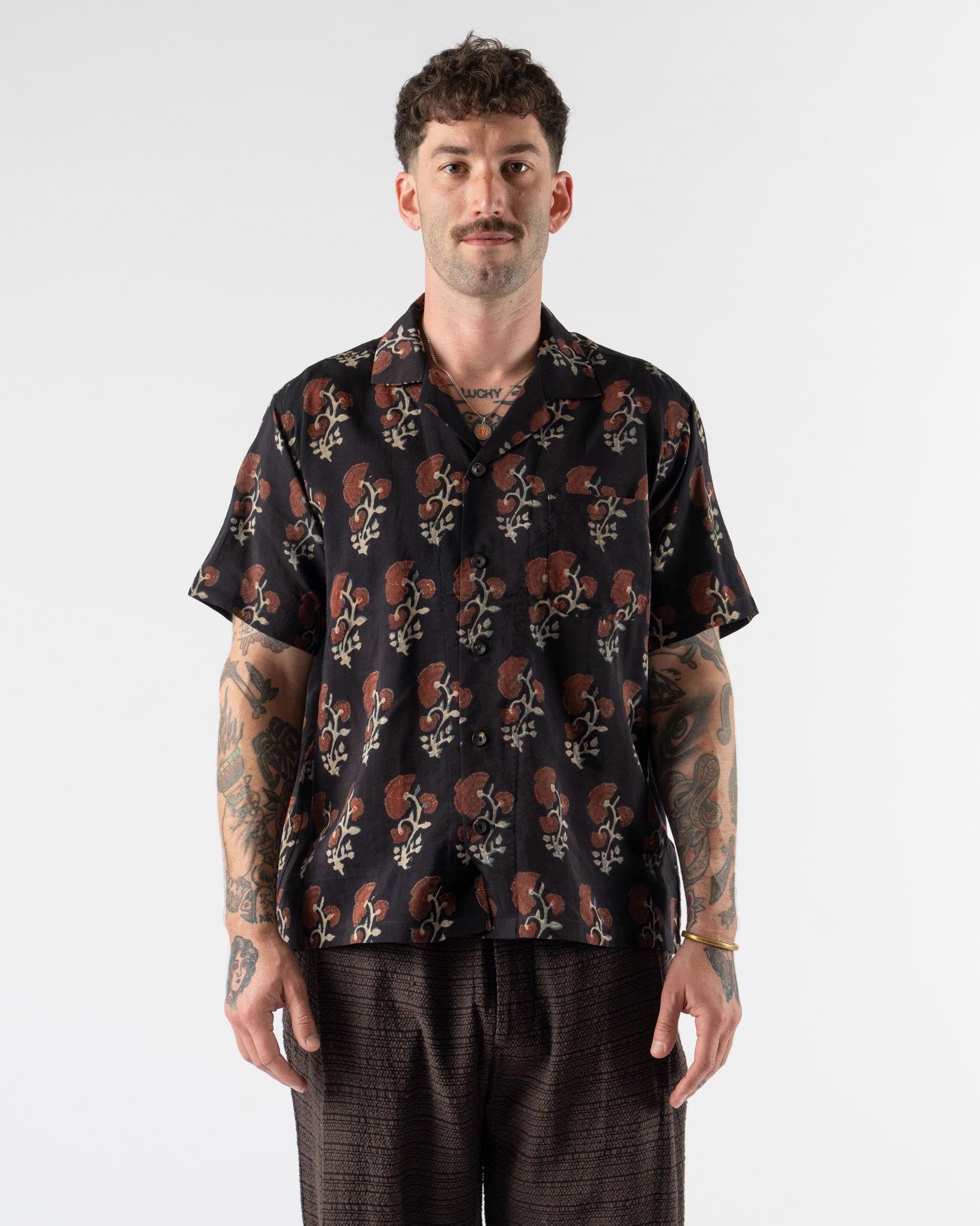 Kartik Research Camp Shirt in Black/Red/Yellow