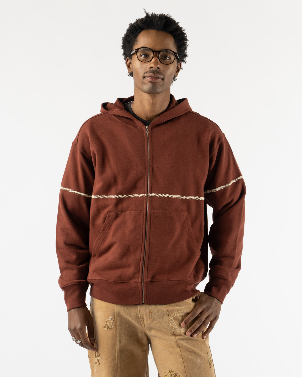 Kartik Research Rabari Zip Hoodie in Rust