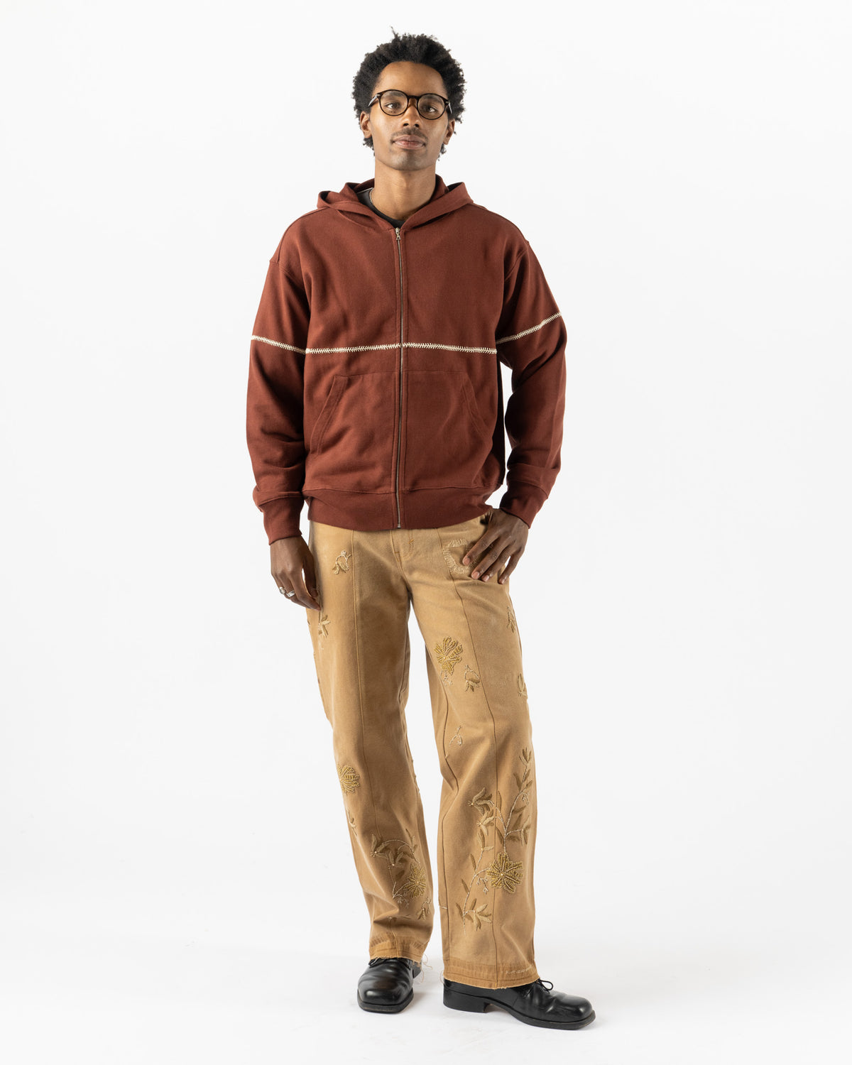 Kartik Research Rabari Zip Hoodie in Rust