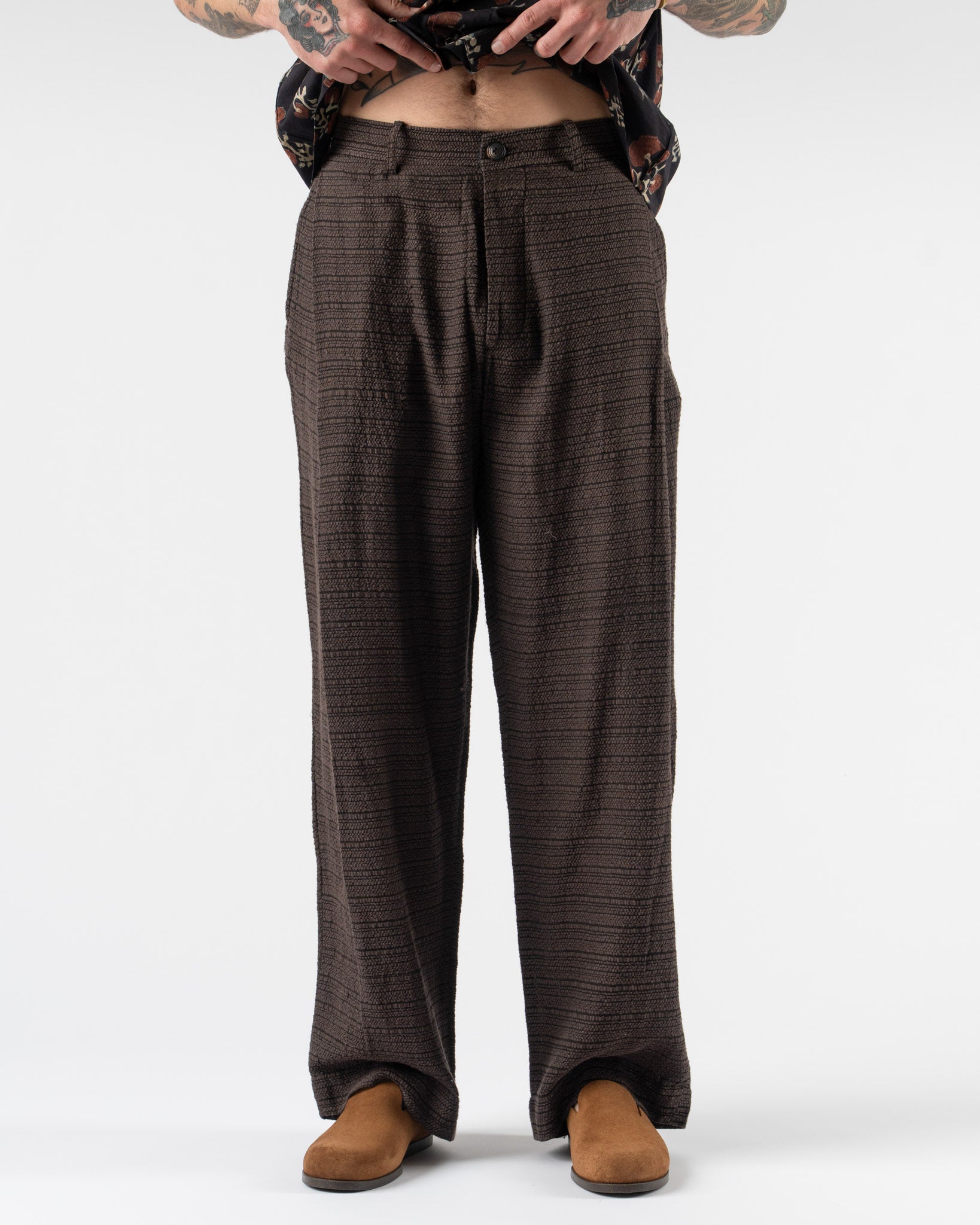 Kartik Research Side Pleat Trouser in Brown/Ash