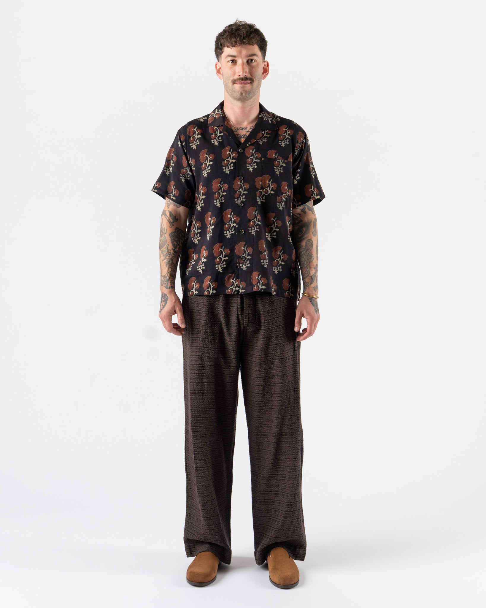 Kartik Research Side Pleat Trouser in Brown/Ash