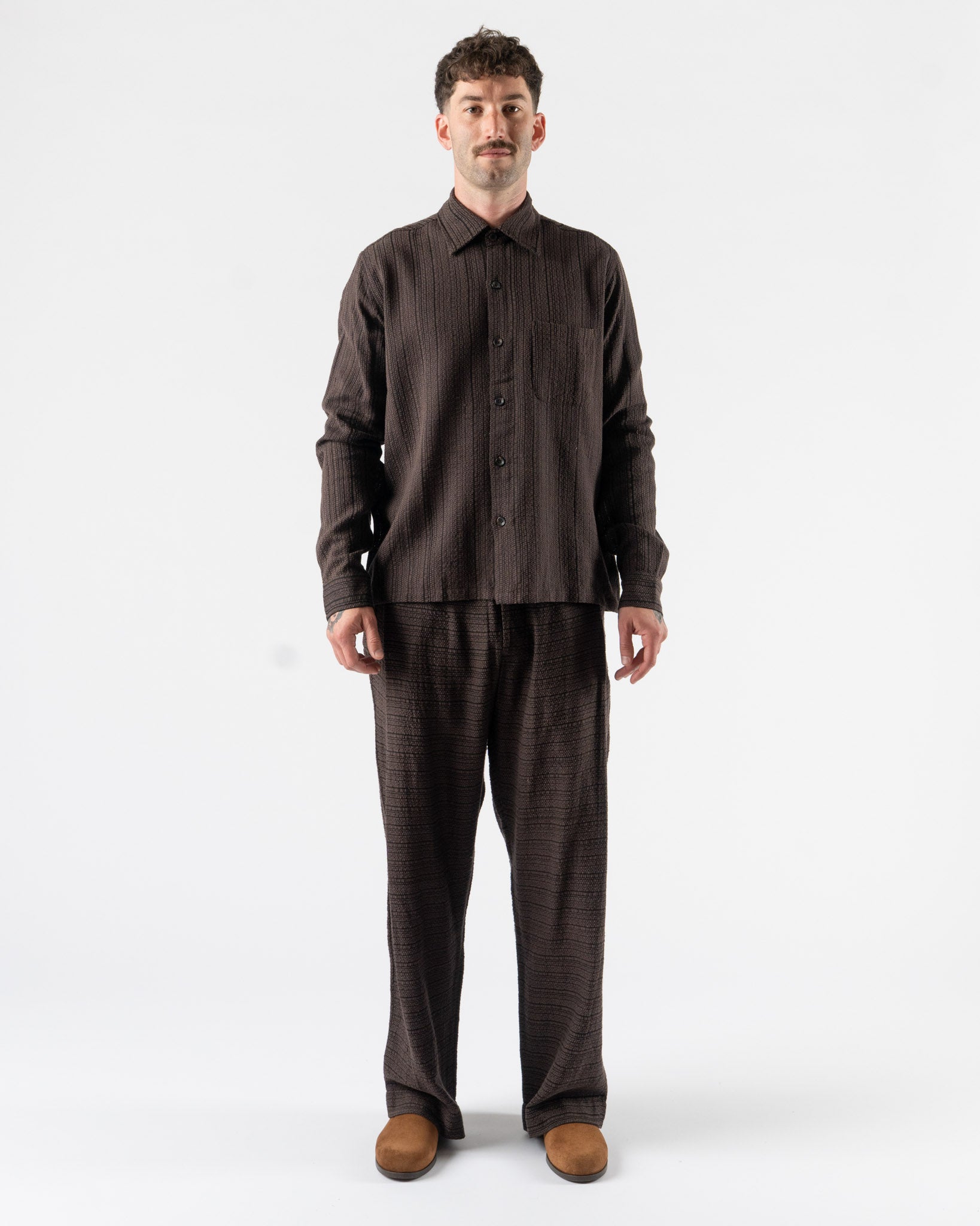 Kartik Research Side Pleat Trouser in Brown/Ash