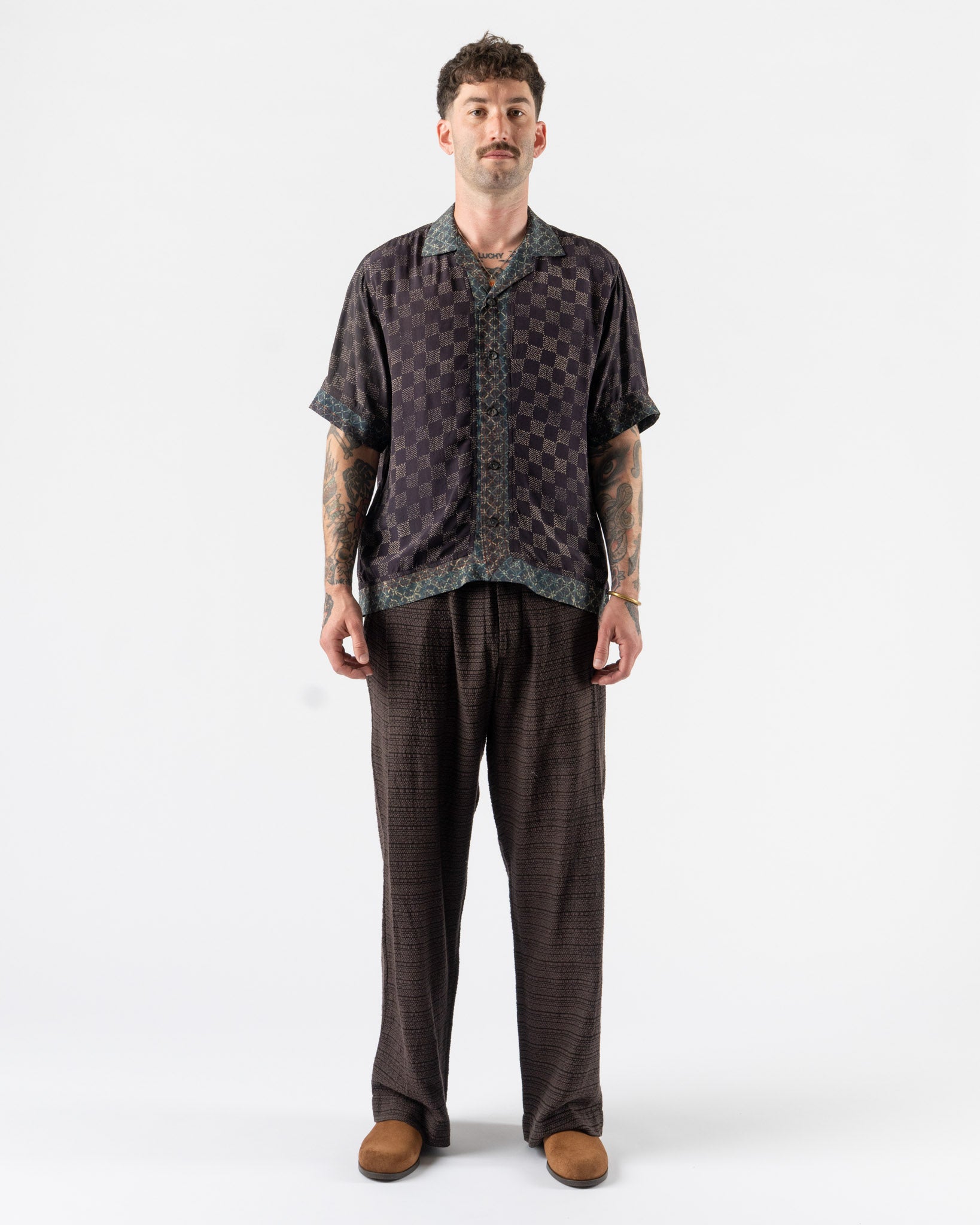 Kartik Research Camp Shirt in Purple/Ecru