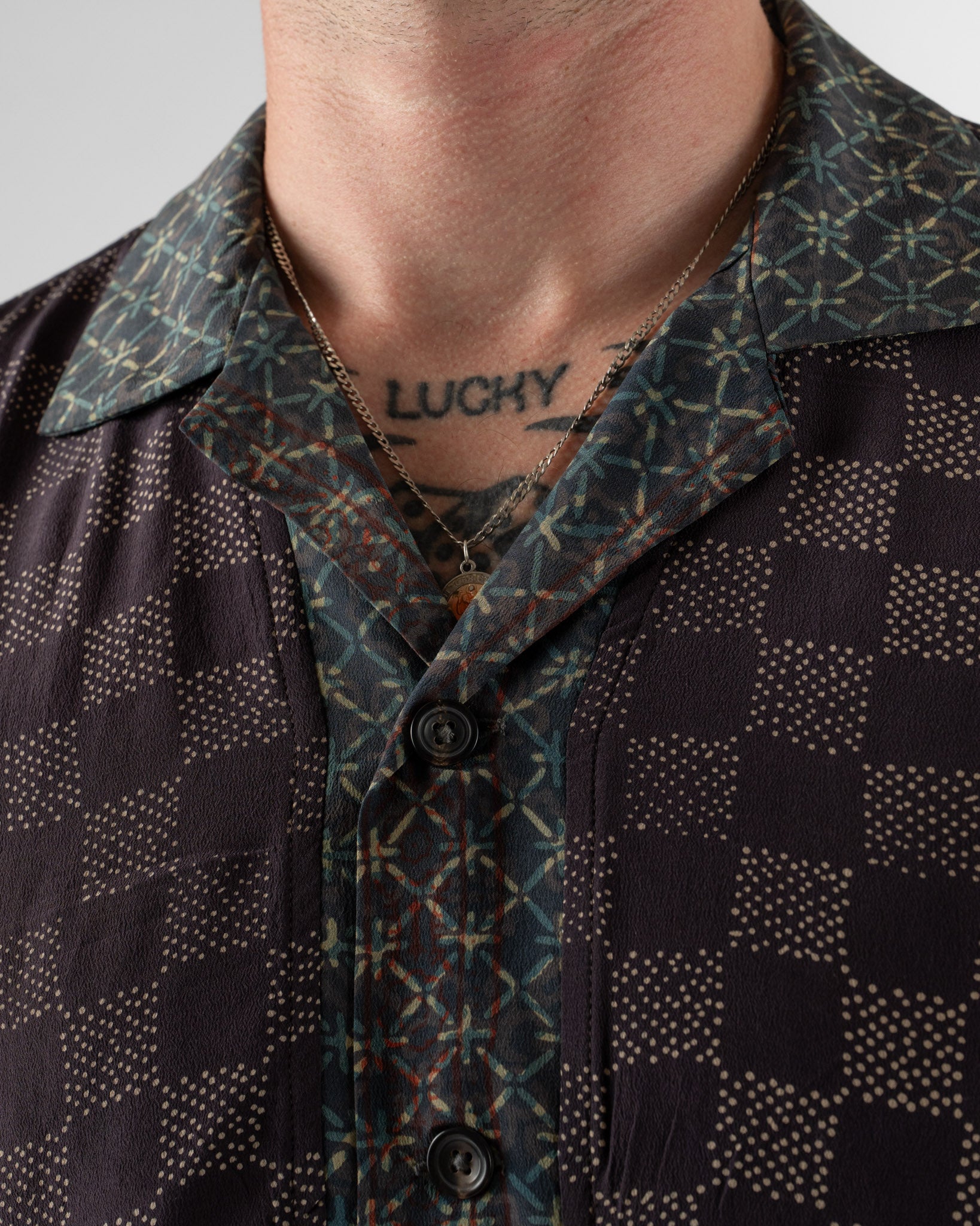 Kartik Research Camp Shirt in Purple/Ecru