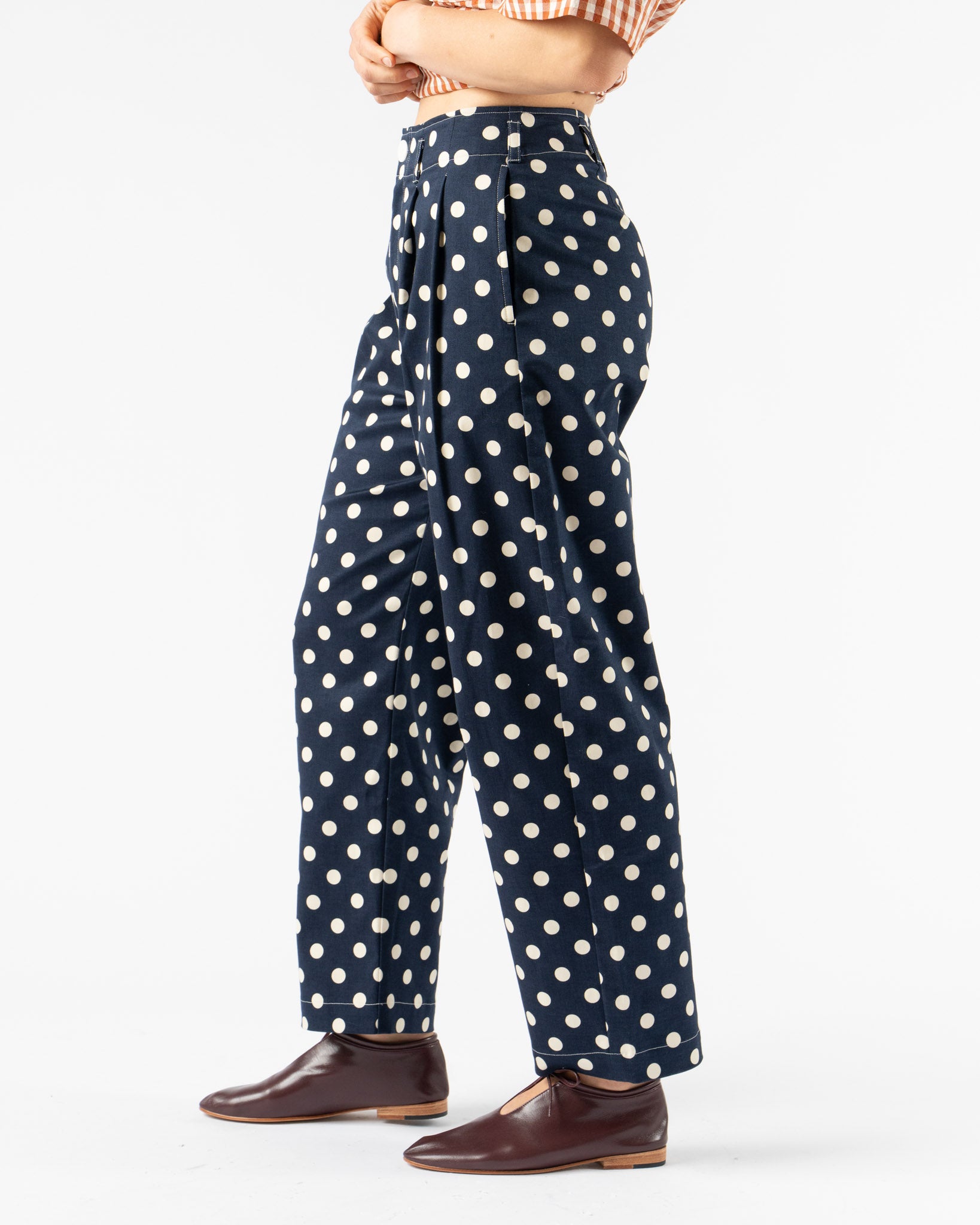 KasMaria Cotton Twill Polka Dot Pleated Trousers