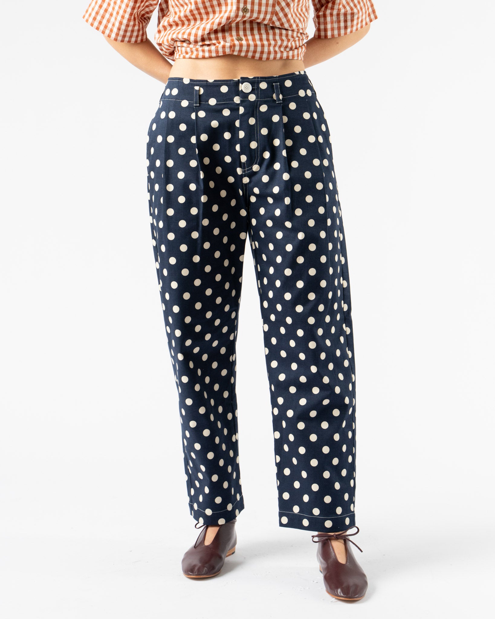 KasMaria Cotton Twill Polka Dot Pleated Trousers