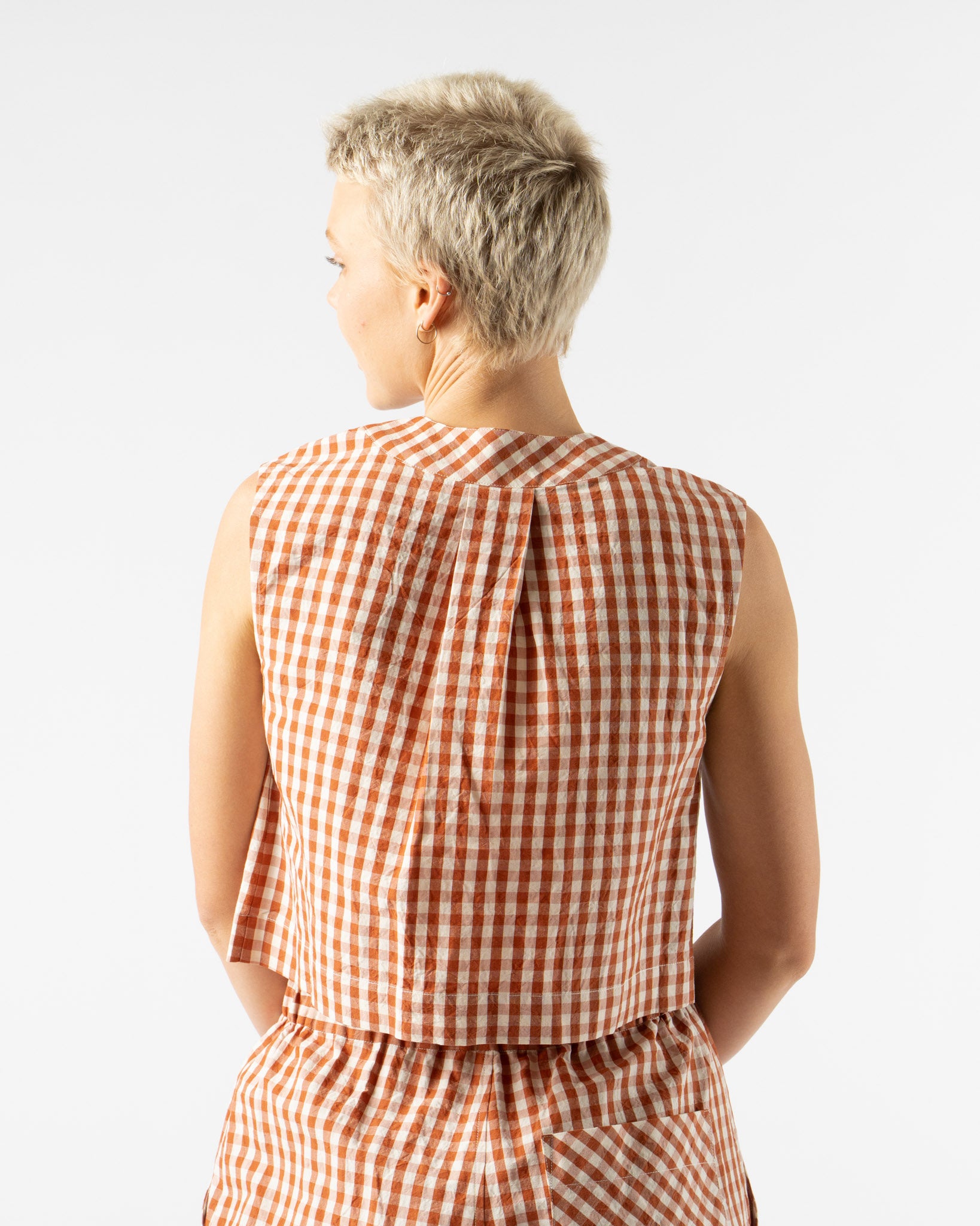 KasMaria Crinkle Cotton Linen Gingham Crop Top