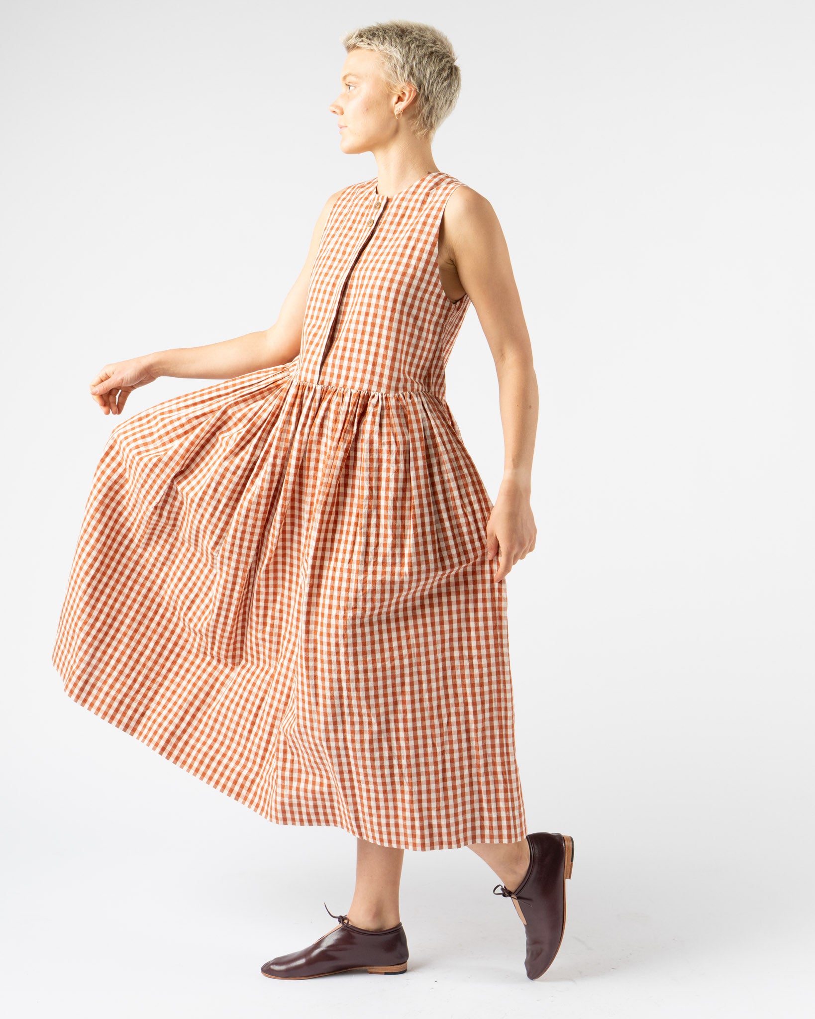 KasMaria Crinkle Cotton Linen Gingham Dress