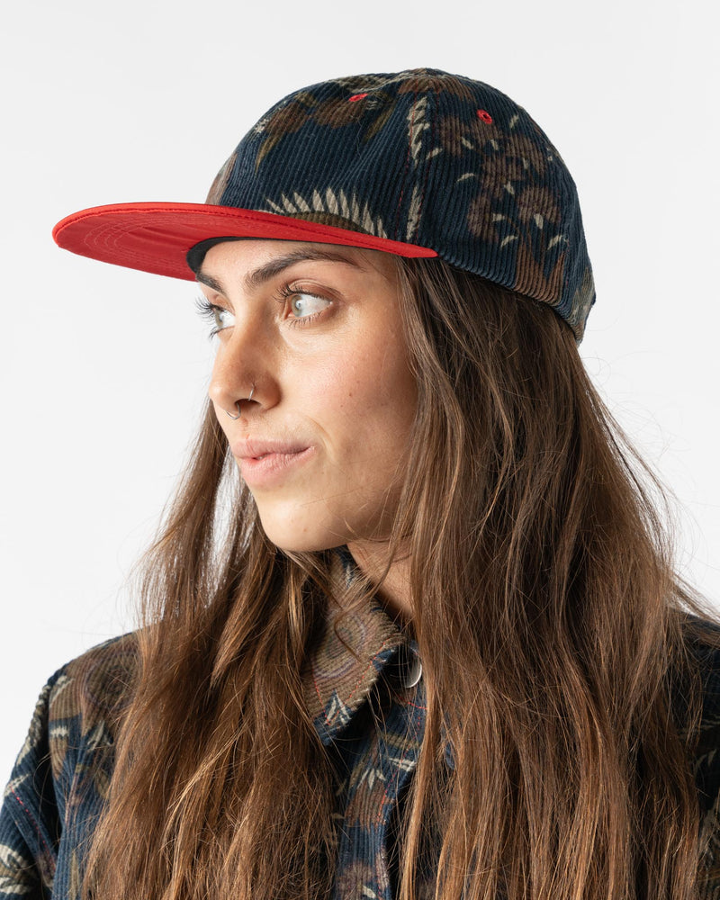 KasMaria Floral Corduroy Cap with Red Silk Brim