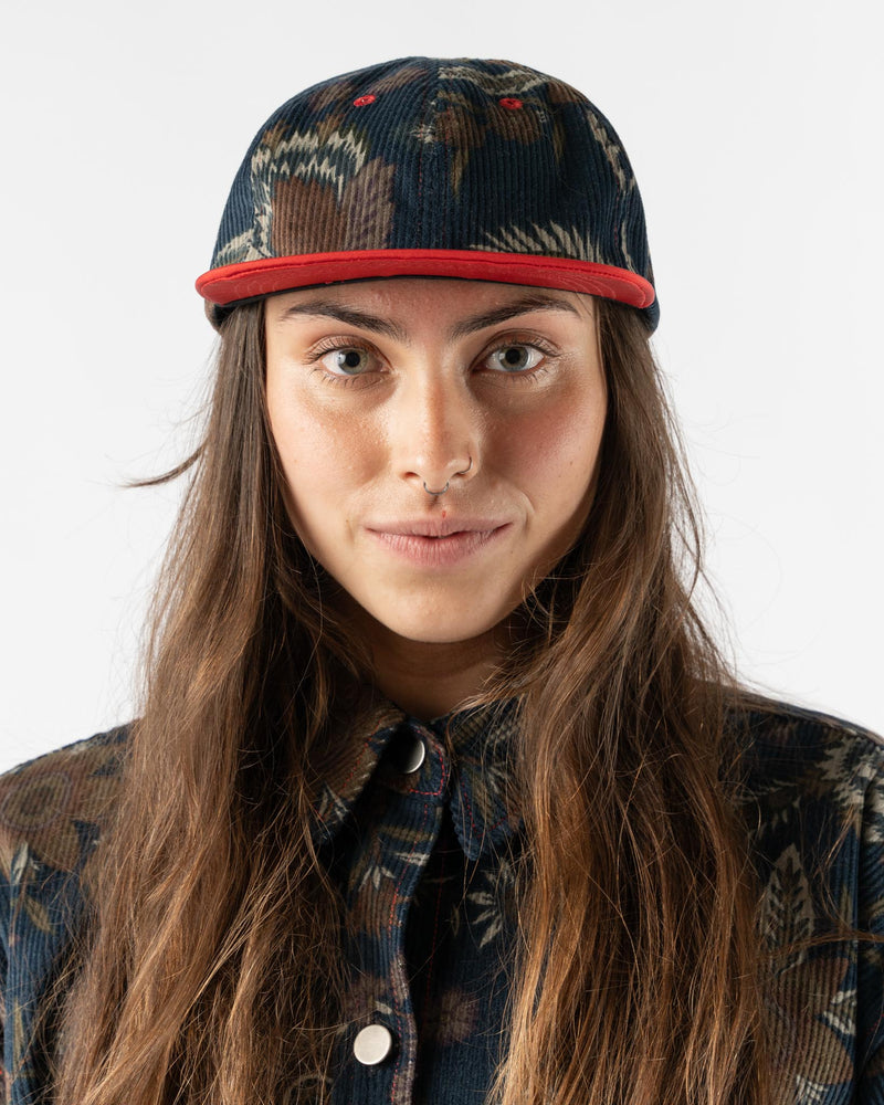 KasMaria Floral Corduroy Cap with Red Silk Brim