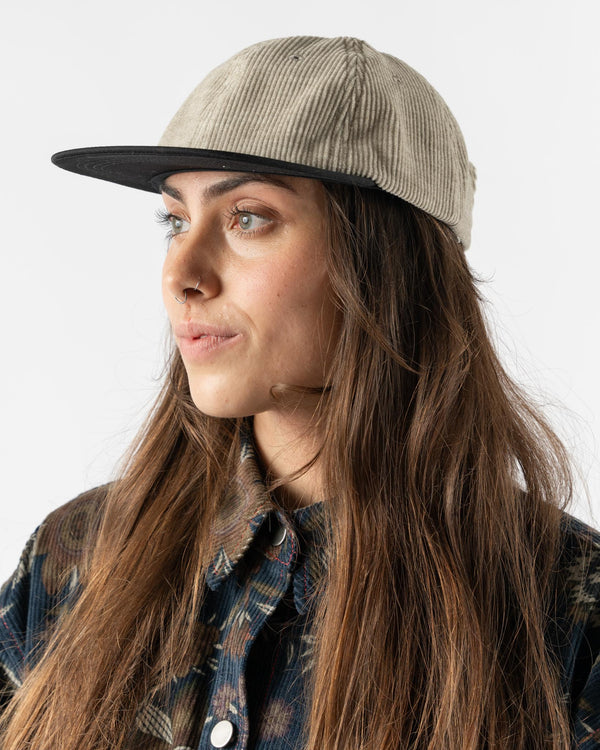 KasMaria Khaki Corduroy Cap with Black Wool Brim