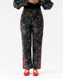 KasMaria Straight Pants with Pintuck Detail and Big Red Silk Taffeta Stripe