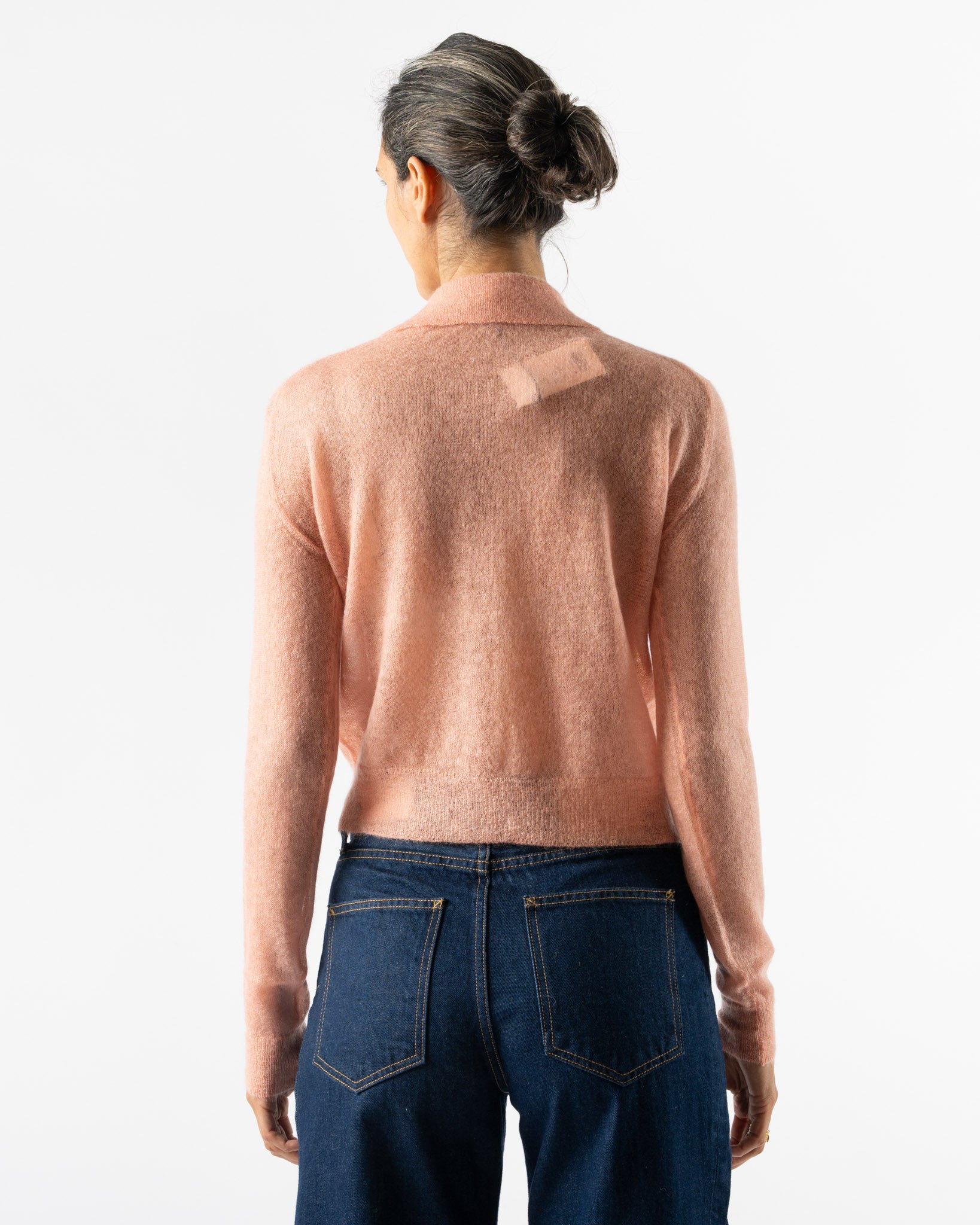 Auralee Kid Mohair Sheer Knit Cardigan in Salmon Pink