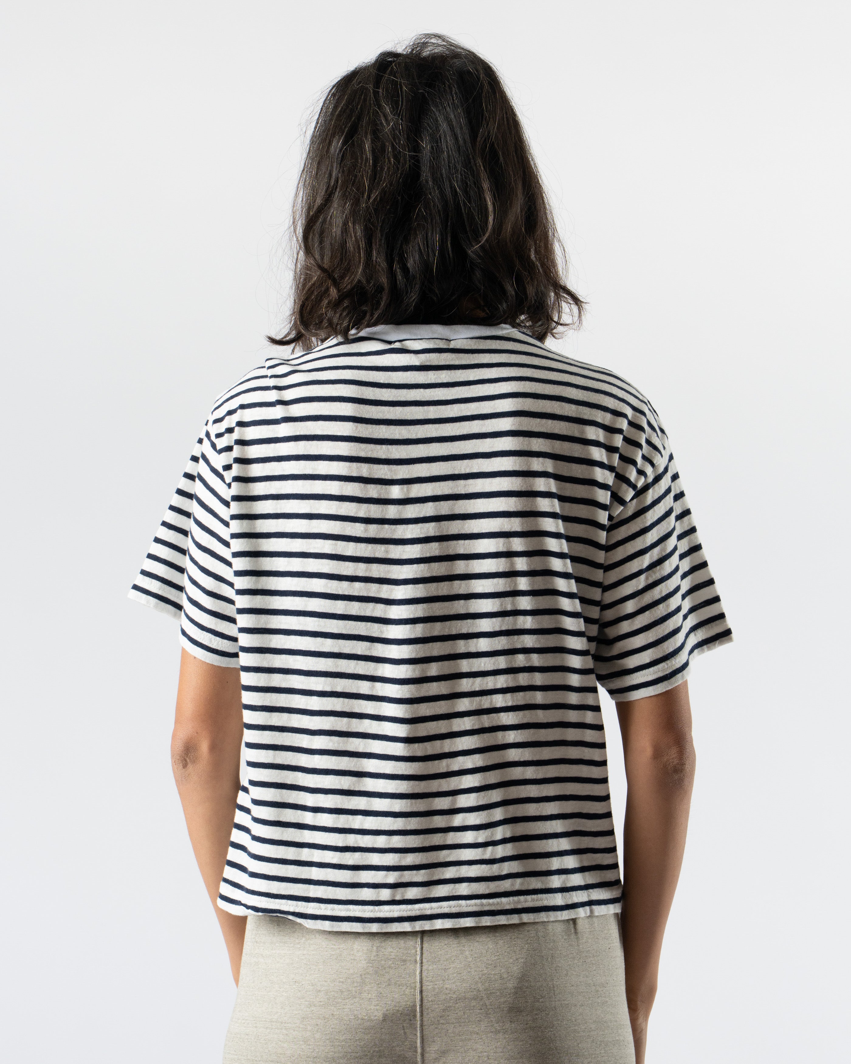 Ichi Antiquités Knit Organic T-Shirt in Navy x White