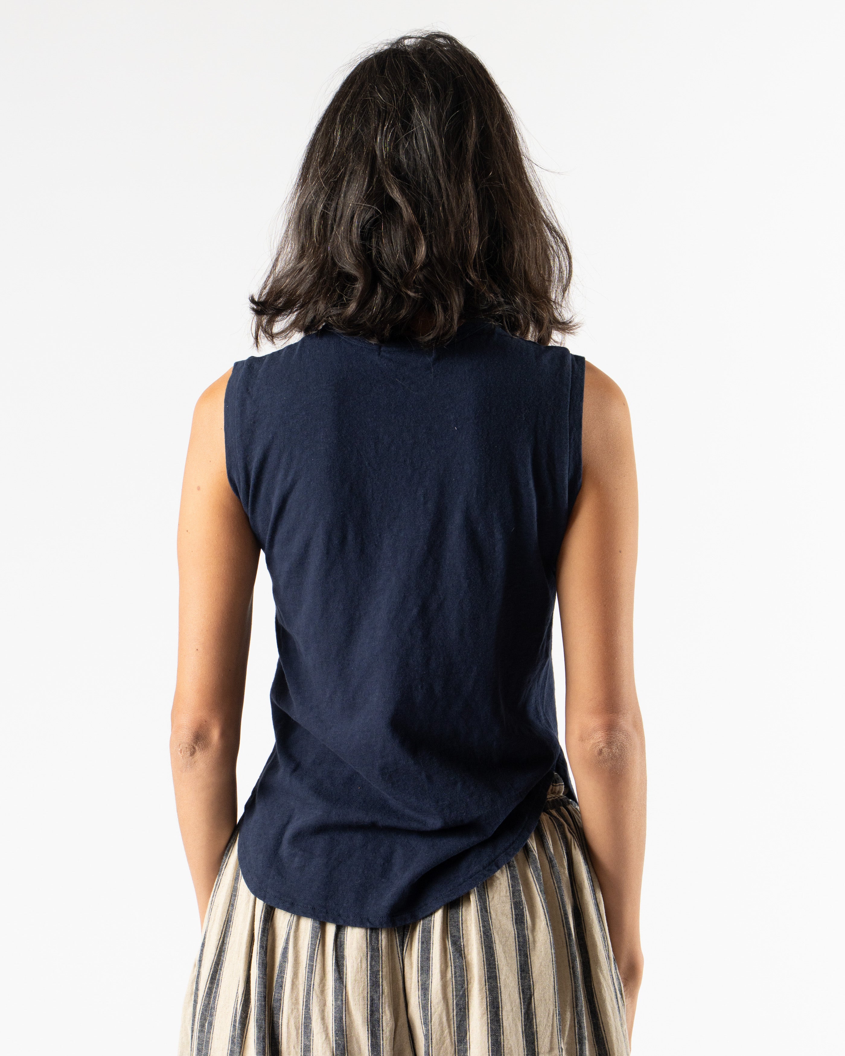 Ichi Antiquités Knit Organic Tank Top in Navy