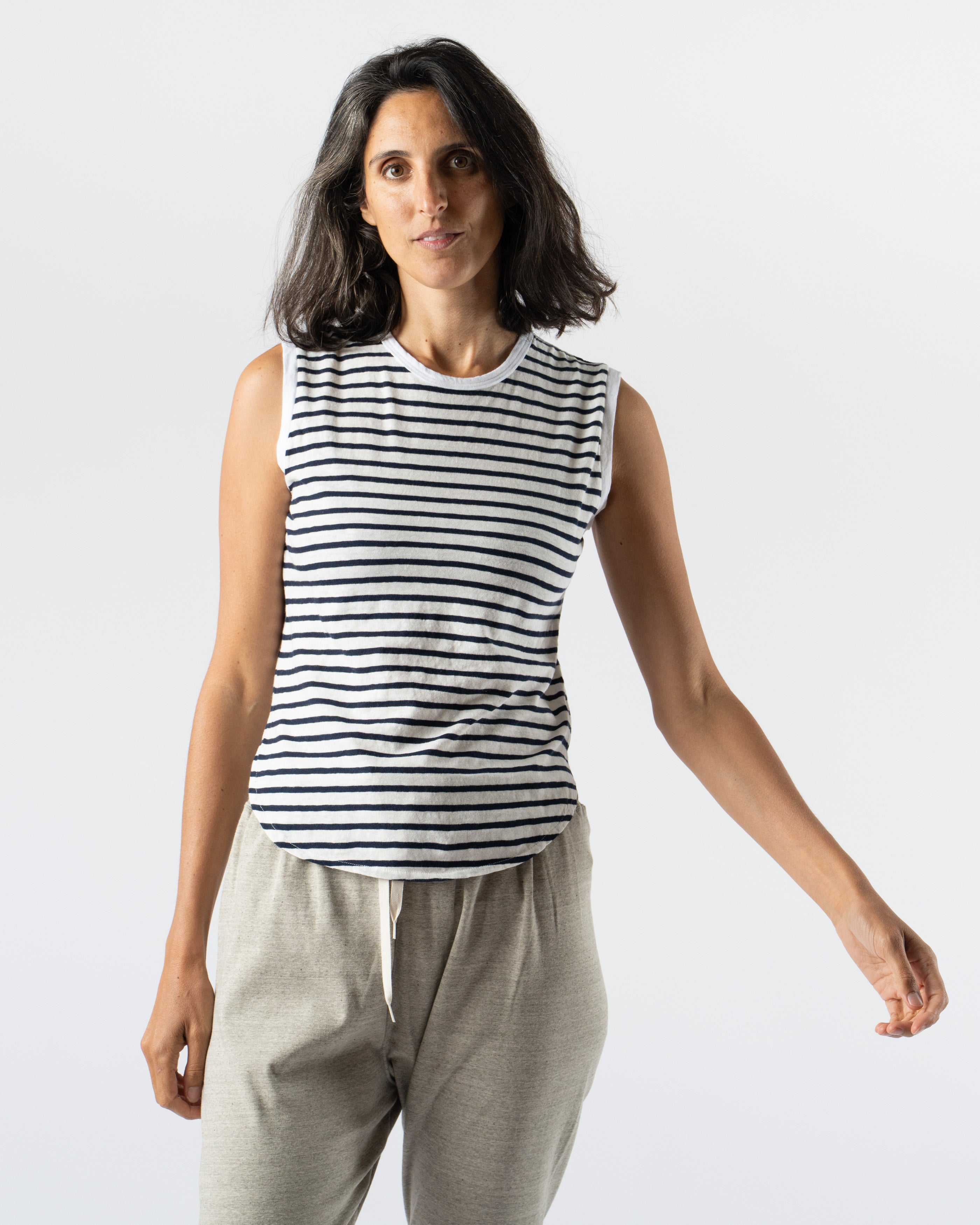 Ichi Antiquités Knit Organic Tank Top in Navy x White