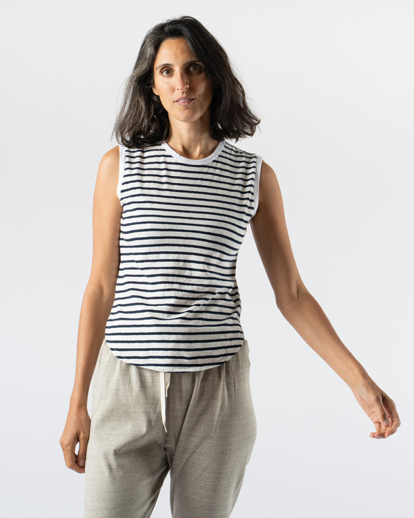 Ichi Antiquités Knit Organic Tank Top in Navy x White