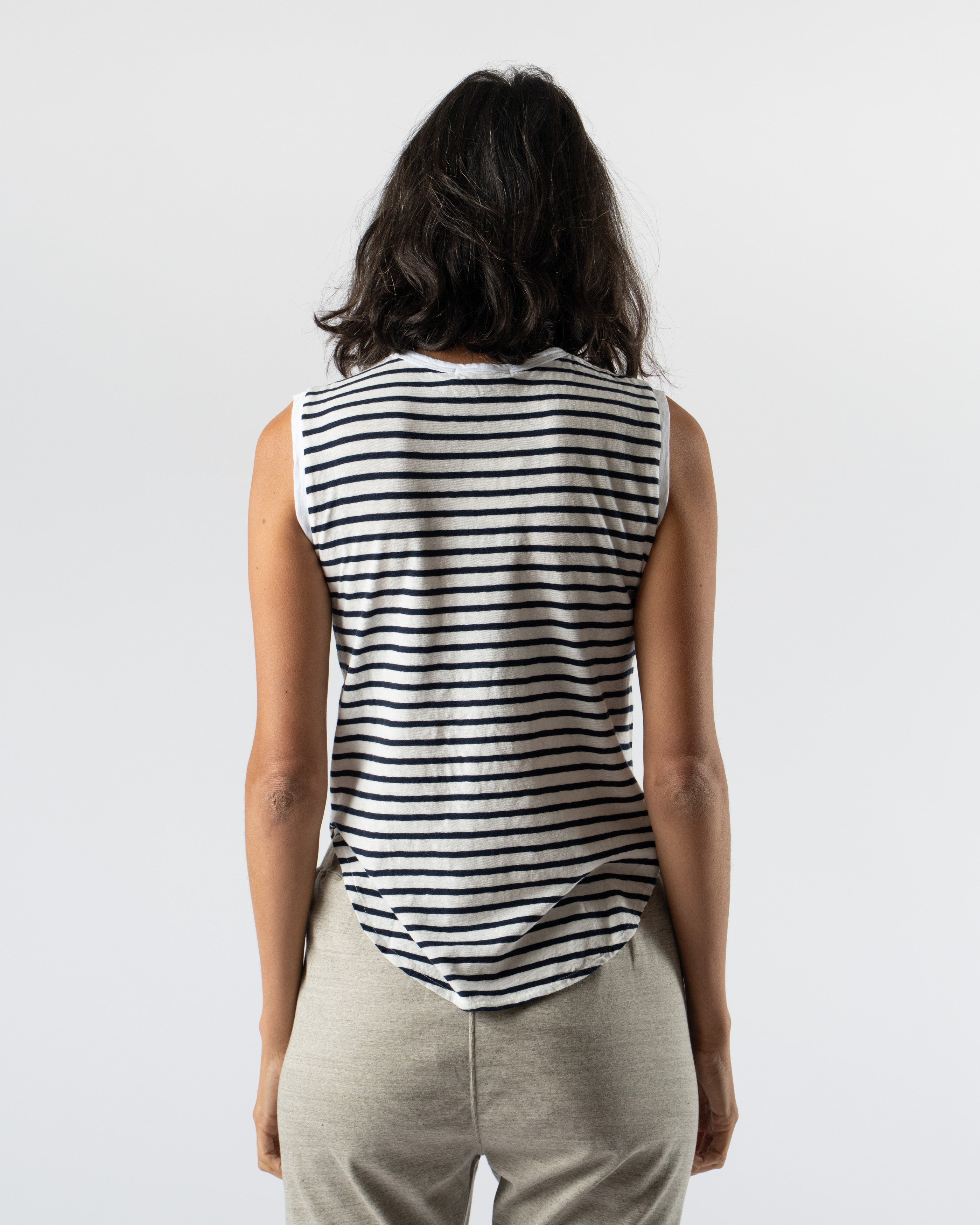 Ichi Antiquités Knit Organic Tank Top in Navy x White