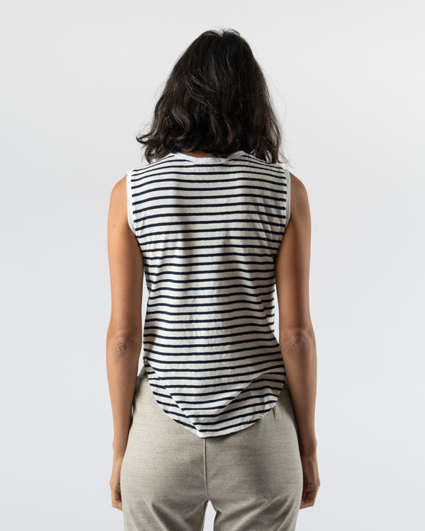 Ichi Antiquités Knit Organic Tank Top in Navy x White