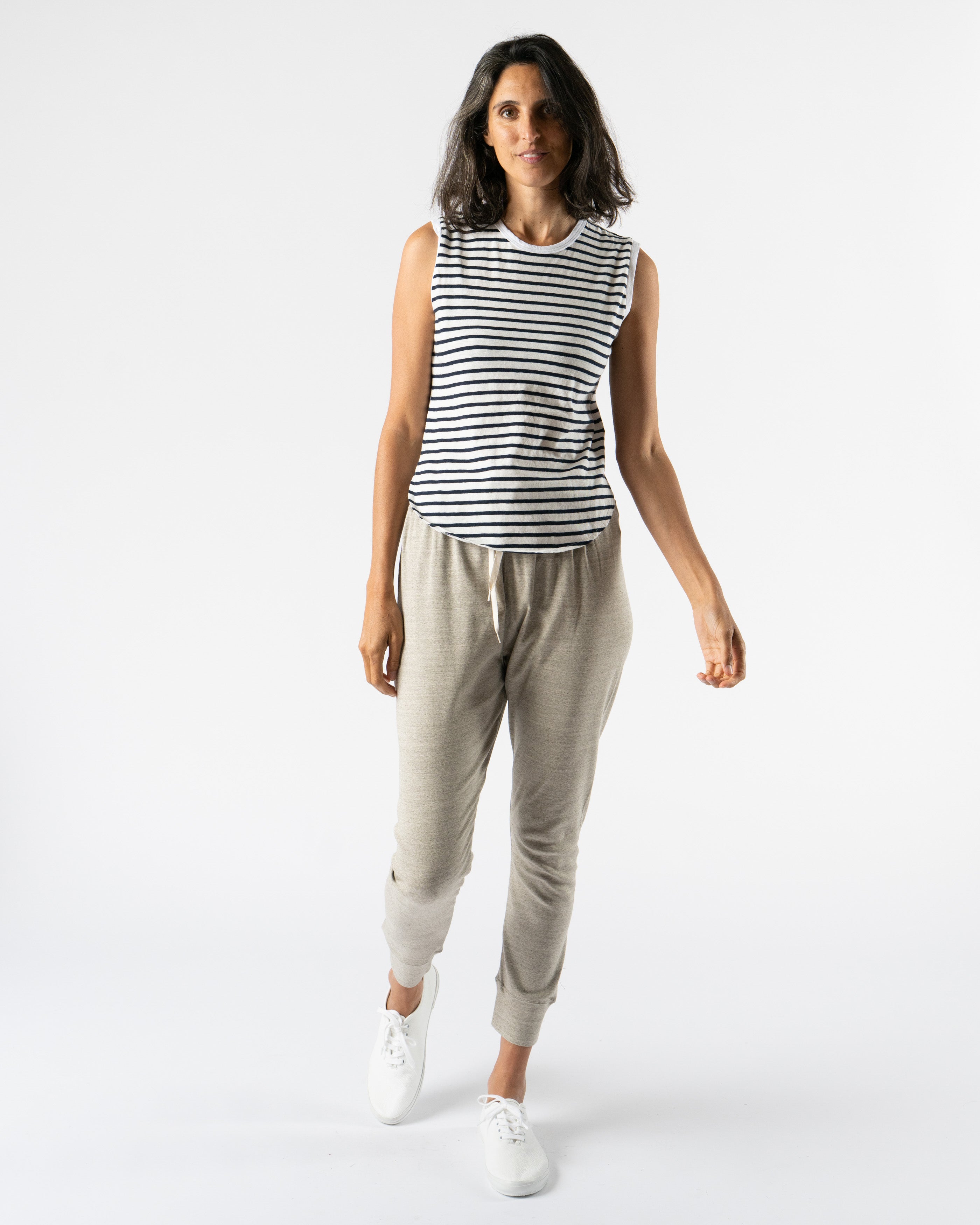 Ichi Antiquités Knit Organic Tank Top in Navy x White