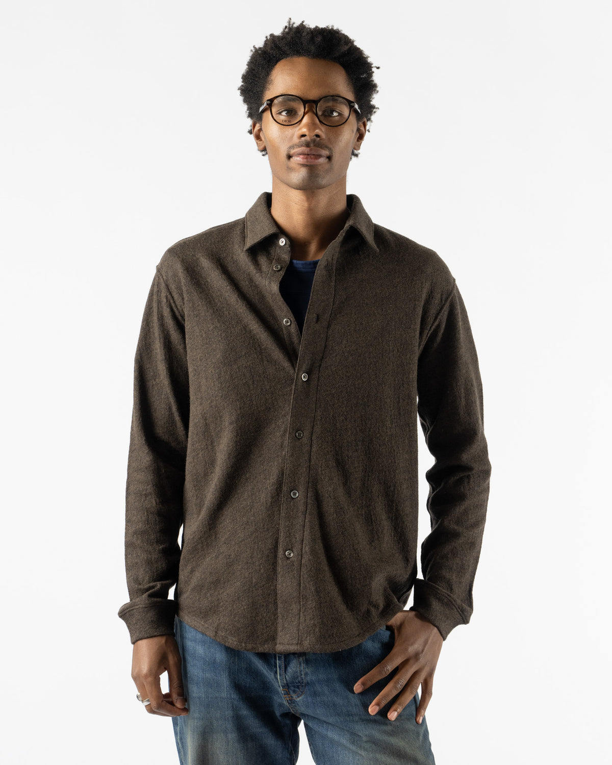 Lady White Co. Crater Wool Button Up in Brown